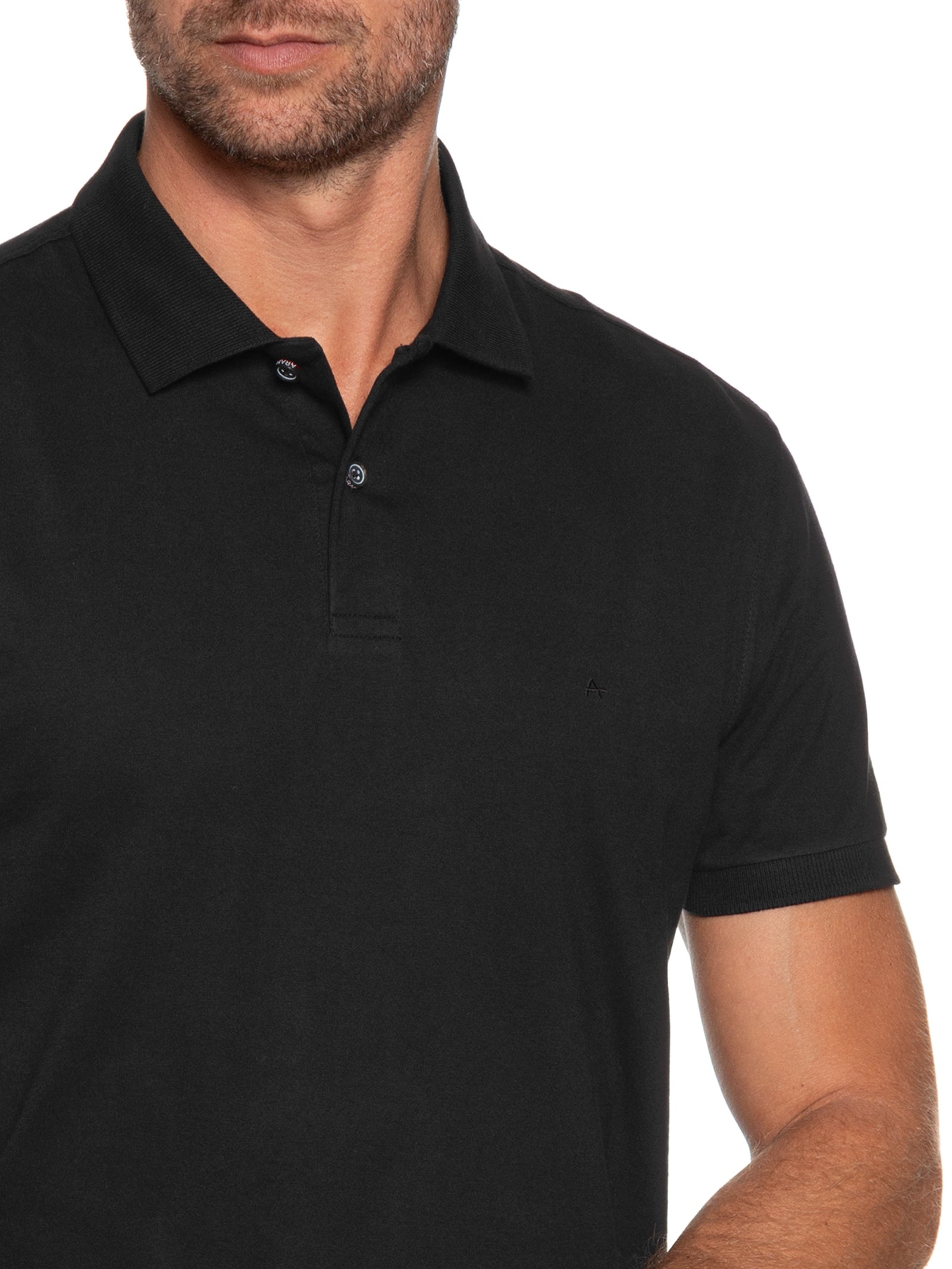 Polo Masculina Básica Regular Fit em 1/2 Malha Lisa Preto Aramis