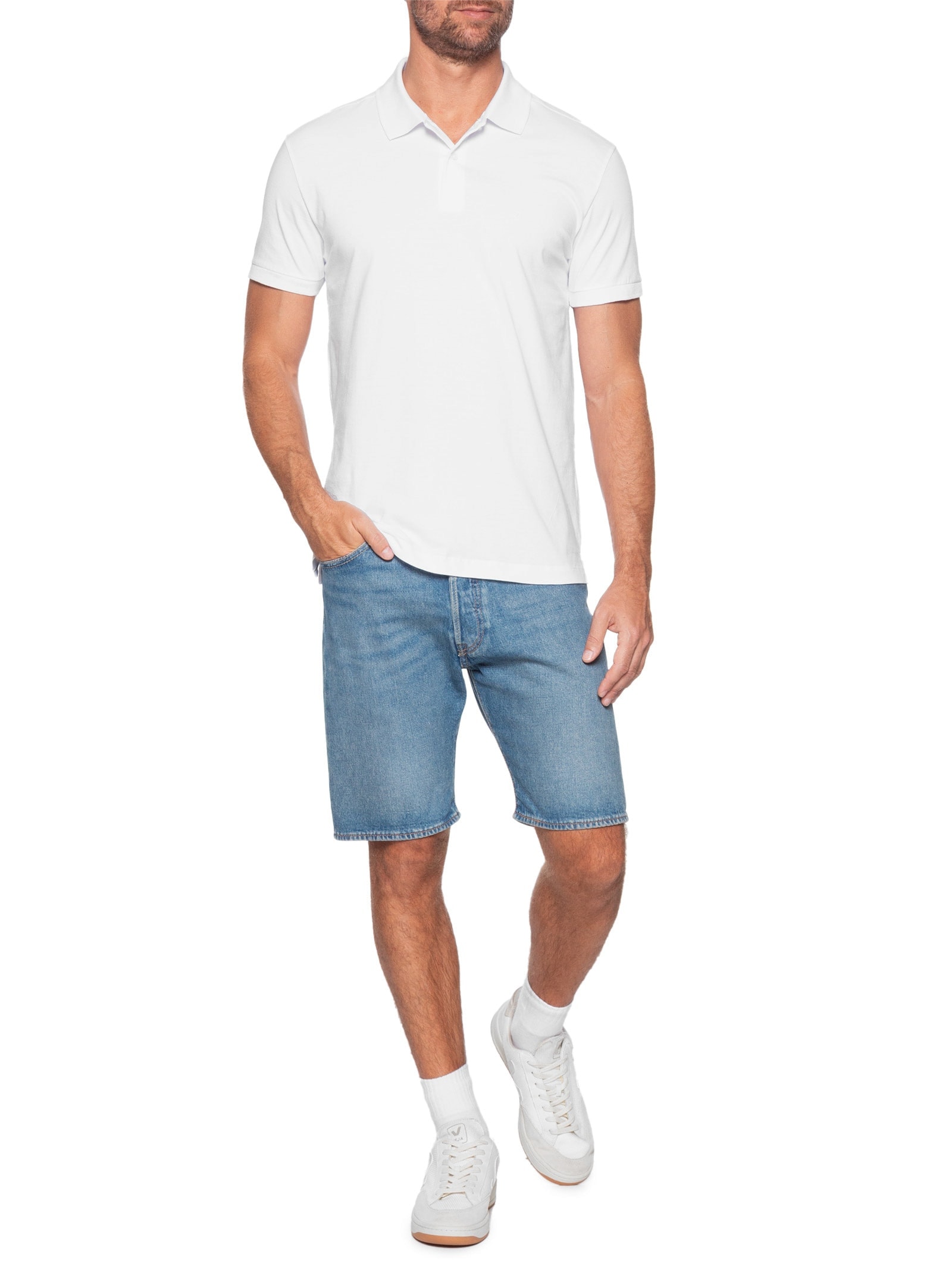 Polo Masculina Básica Regular Fit Em Meia Malha Branco Aramis