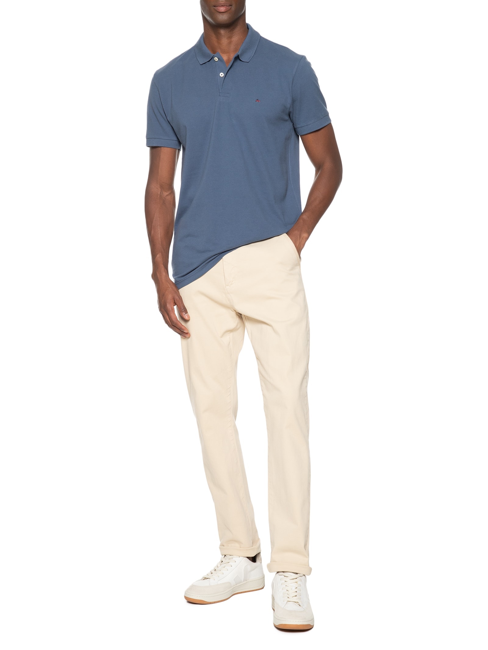 Polo Masculina Básica Regular Fit em Piquet Azul Aramis