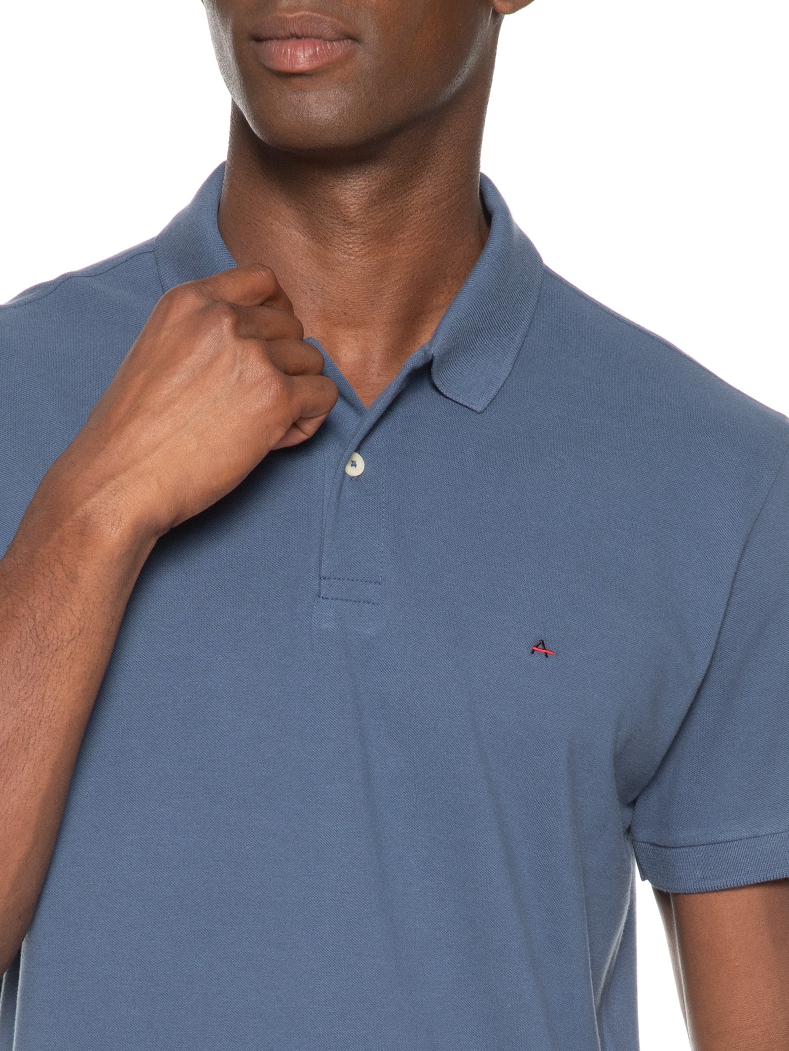 Polo Masculina Básica Regular Fit em Piquet Azul Aramis
