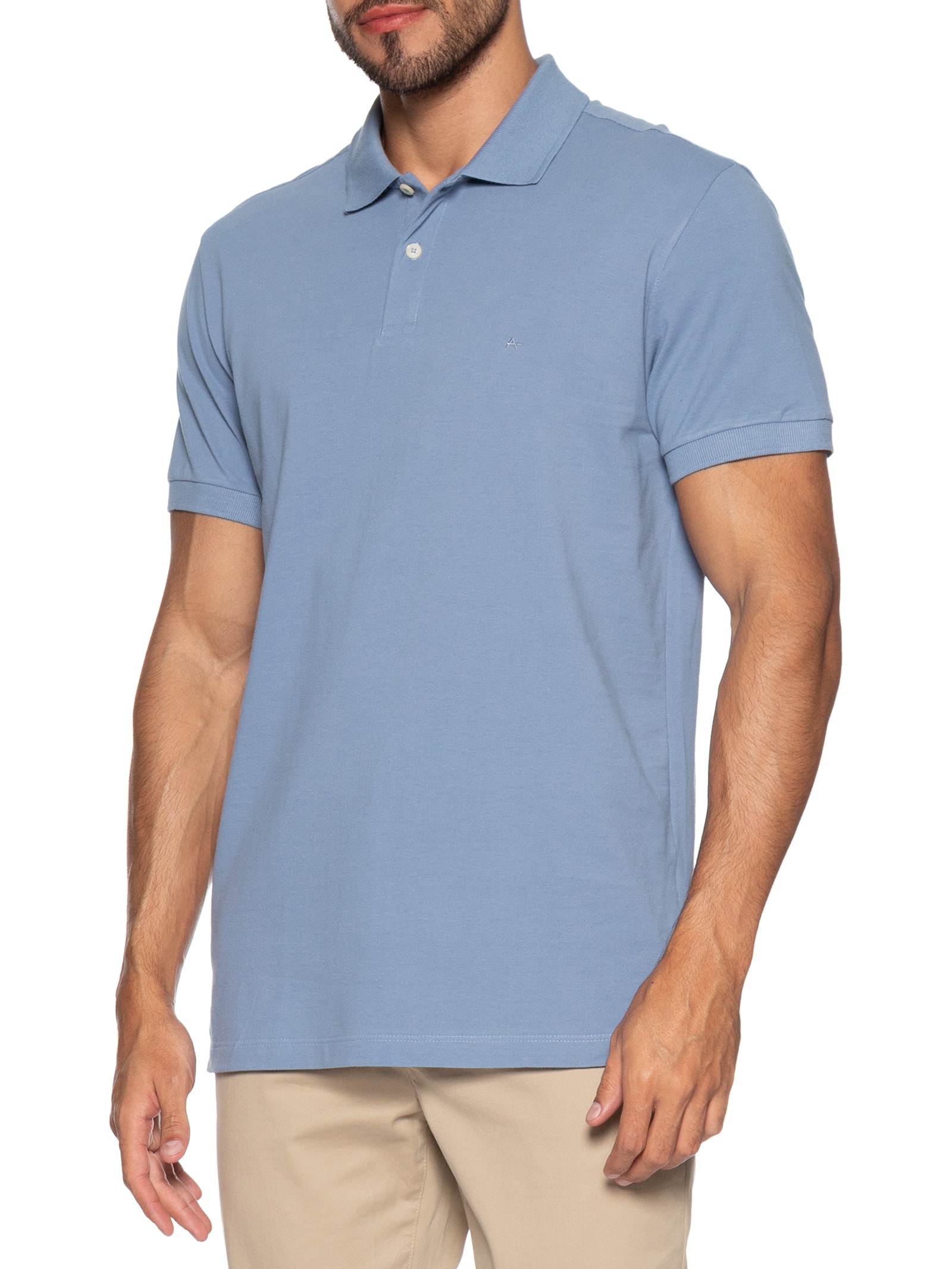 Polo Masculina Básica Regular Fit Em Piquet Azul Aramis