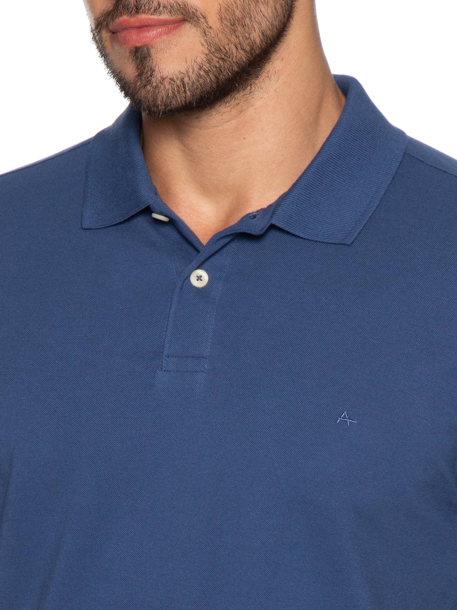 Polo Masculina Básica Regular Fit Em Piquet Azul Aramis