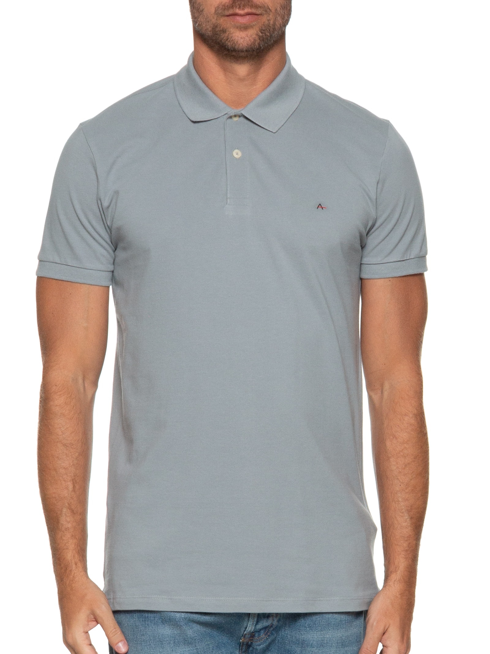 Polo Masculina Básica Regular Fit em Piquet Cinza Aramis