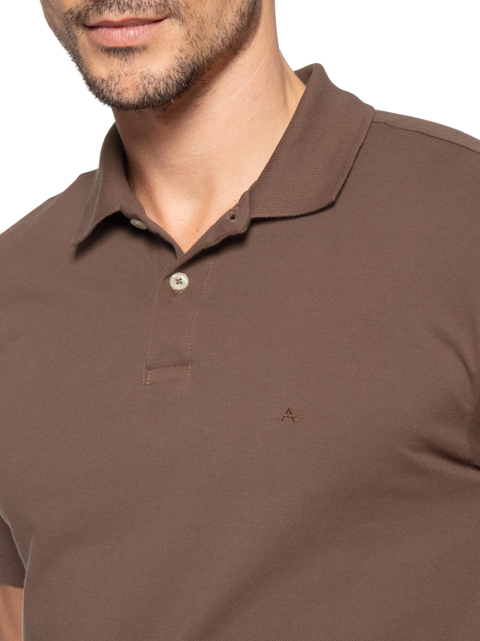 Polo Masculina Básica Regular Fit Em Piquet Marrom Aramis
