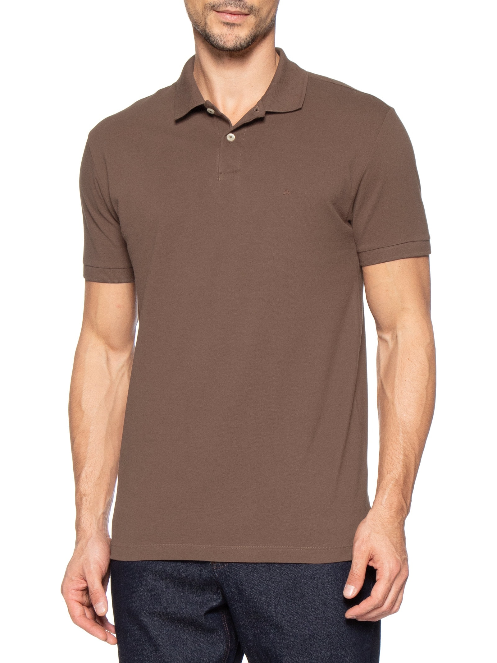 Polo Masculina Básica Regular Fit Em Piquet Marrom Aramis