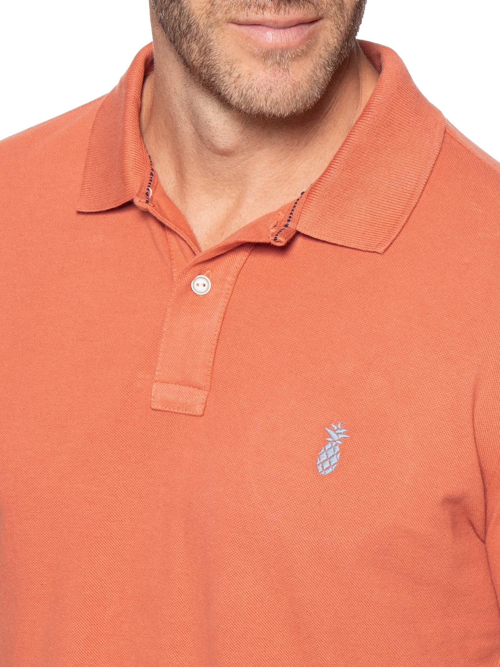 Polo Masculina Básica Summer Em Piquet De Algodão Laranja Pineapple
