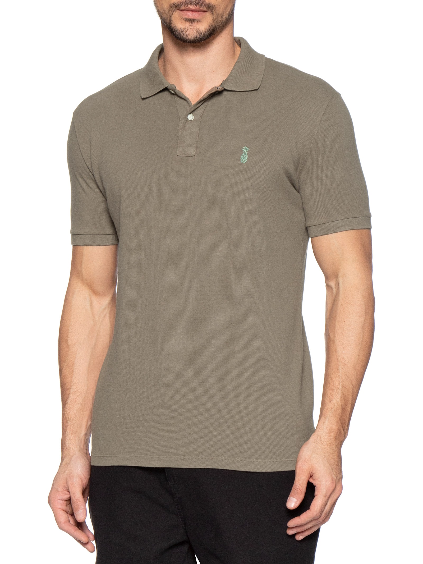 Polo Masculina Básica Summer em Piquet de Algodão Marrom Pineapple