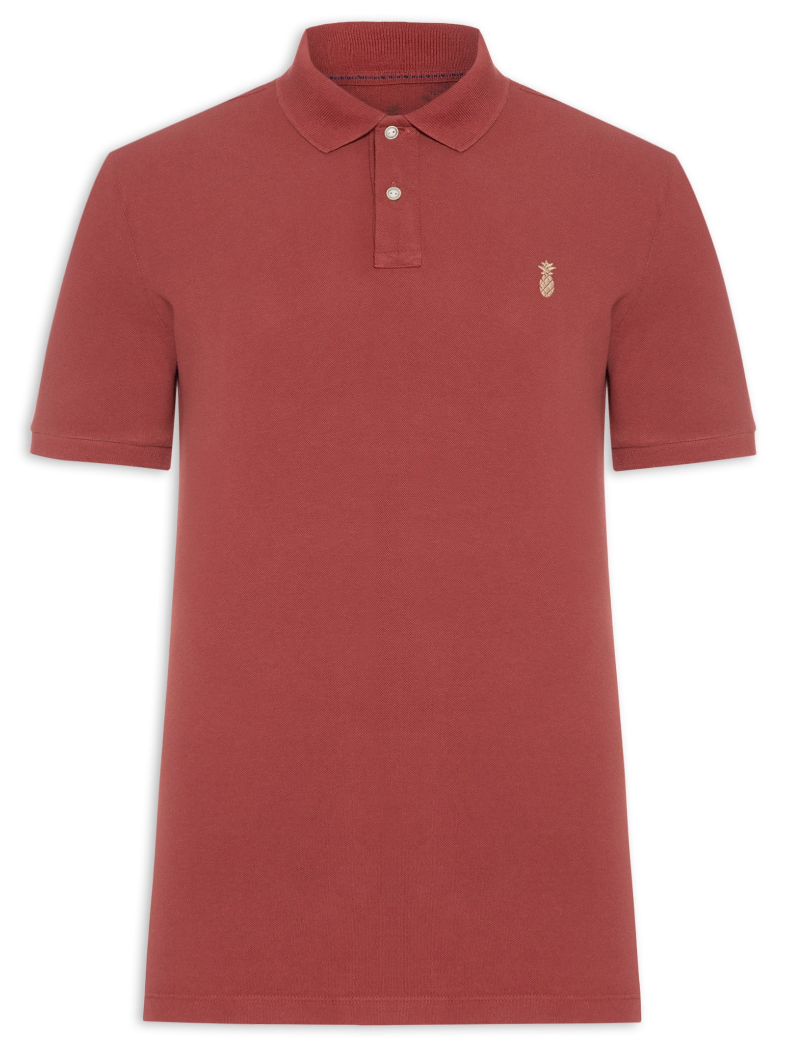 Polo Masculina Básica Summer em Piquet de Algodão Vermelho Pineapple