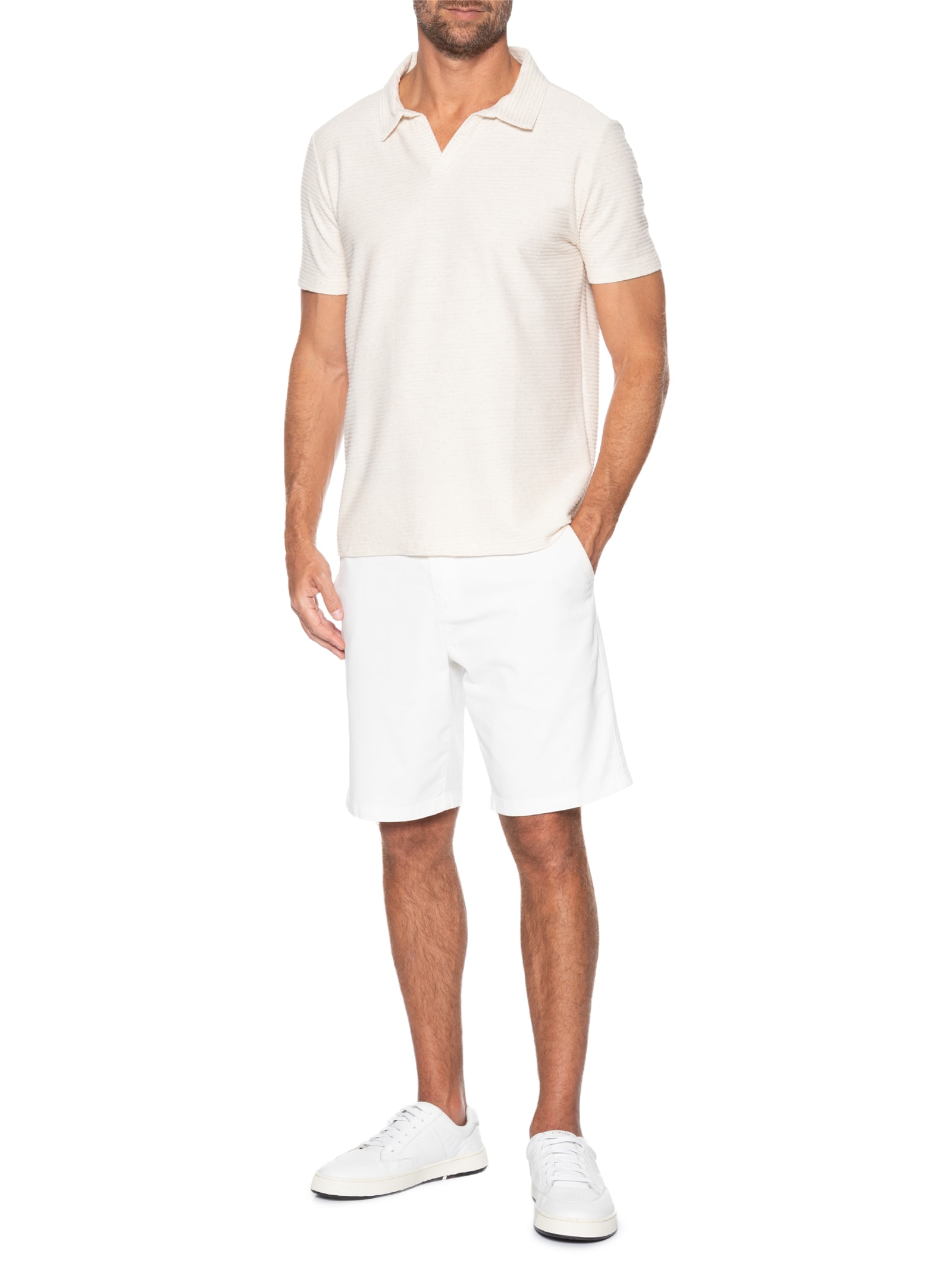 Polo Masculina Bata Listrado Oliveiras Bege Reserva