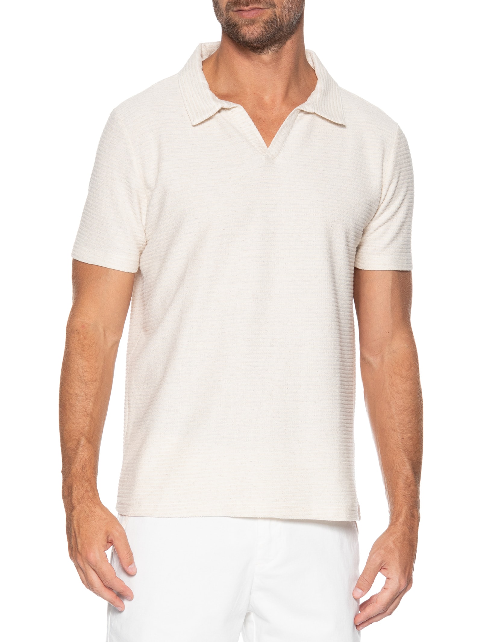 Polo Masculina Bata Listrado Oliveiras Bege Reserva