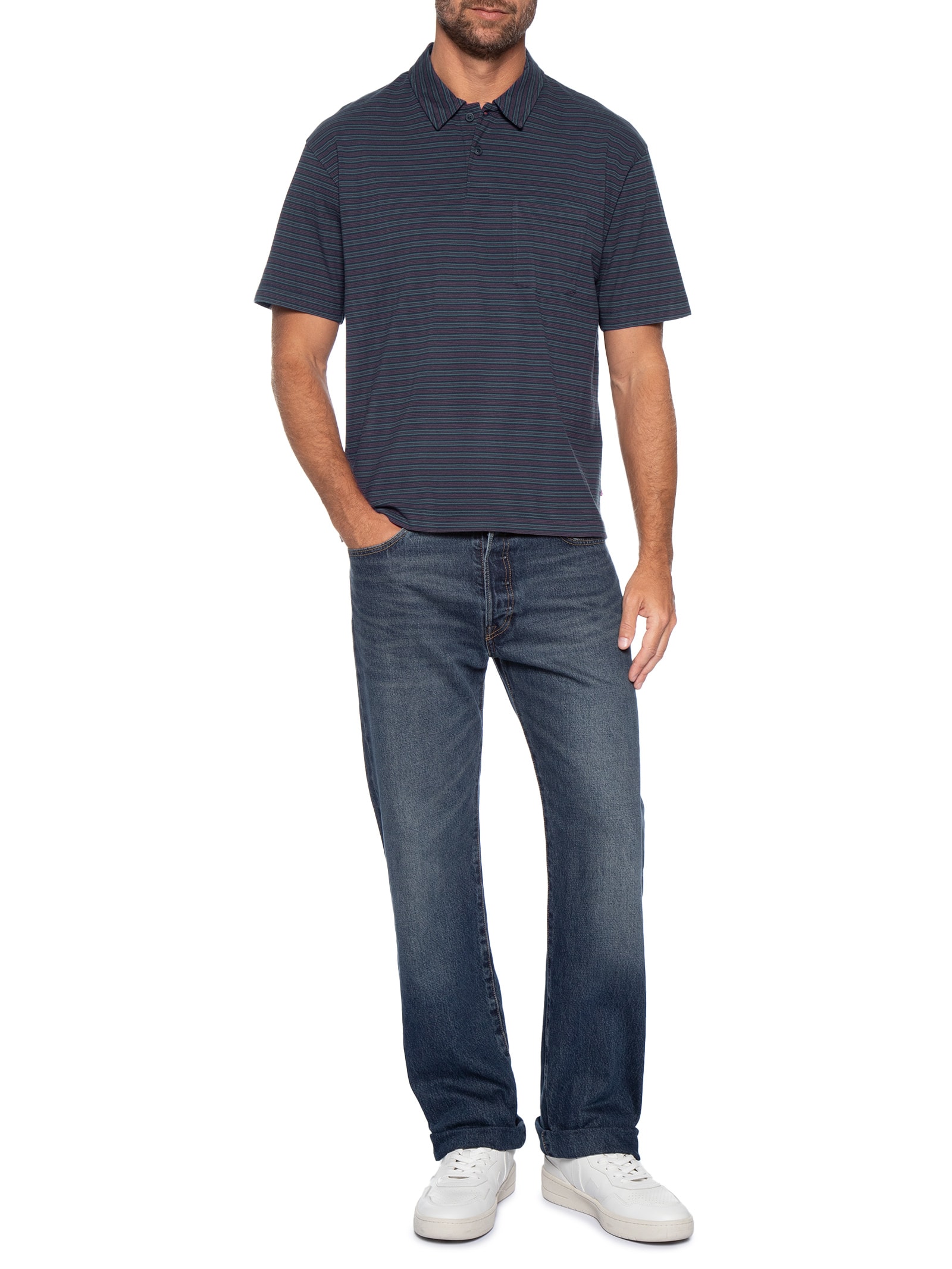 Polo Masculina Boxy Fit Finn Com Bolso Azul Levi's