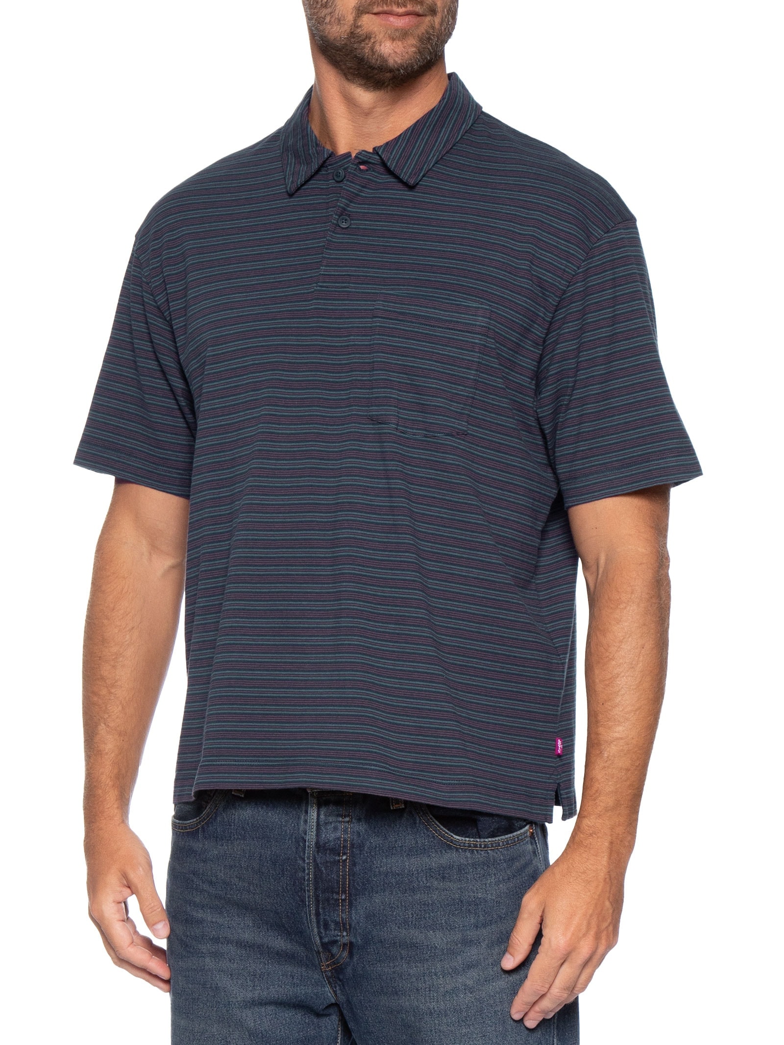 Polo Masculina Boxy Fit Finn Com Bolso Azul Levi's