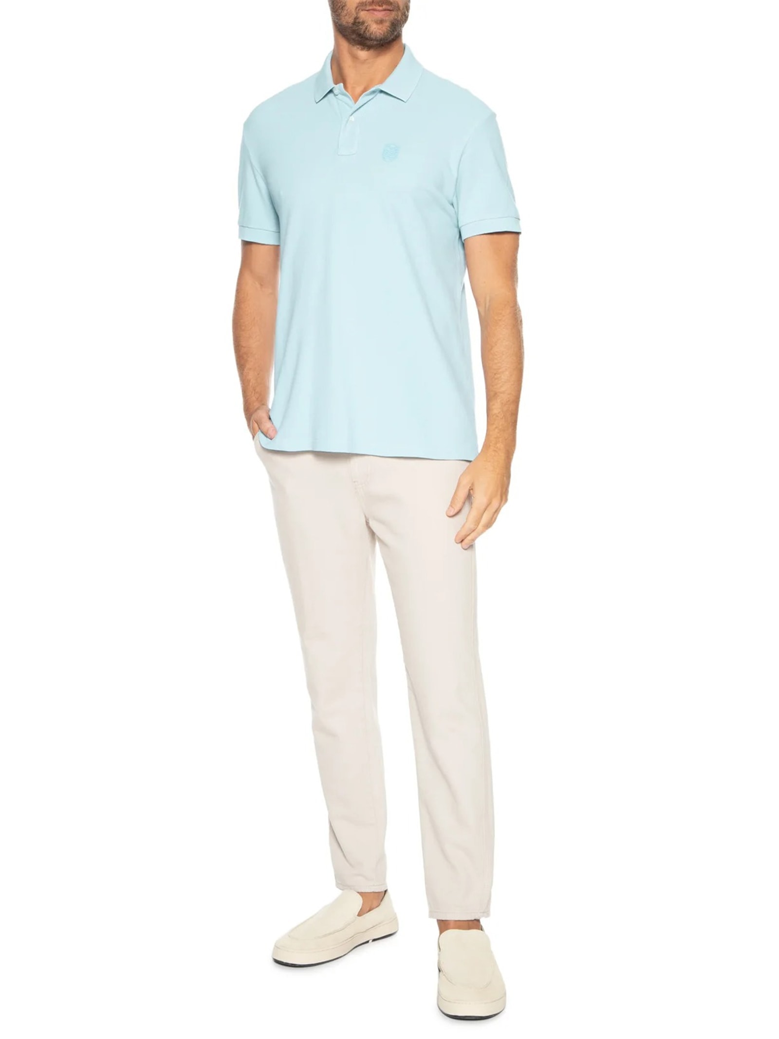 Polo Masculina Brasão Embossed Color Manga Curta Azul Osklen