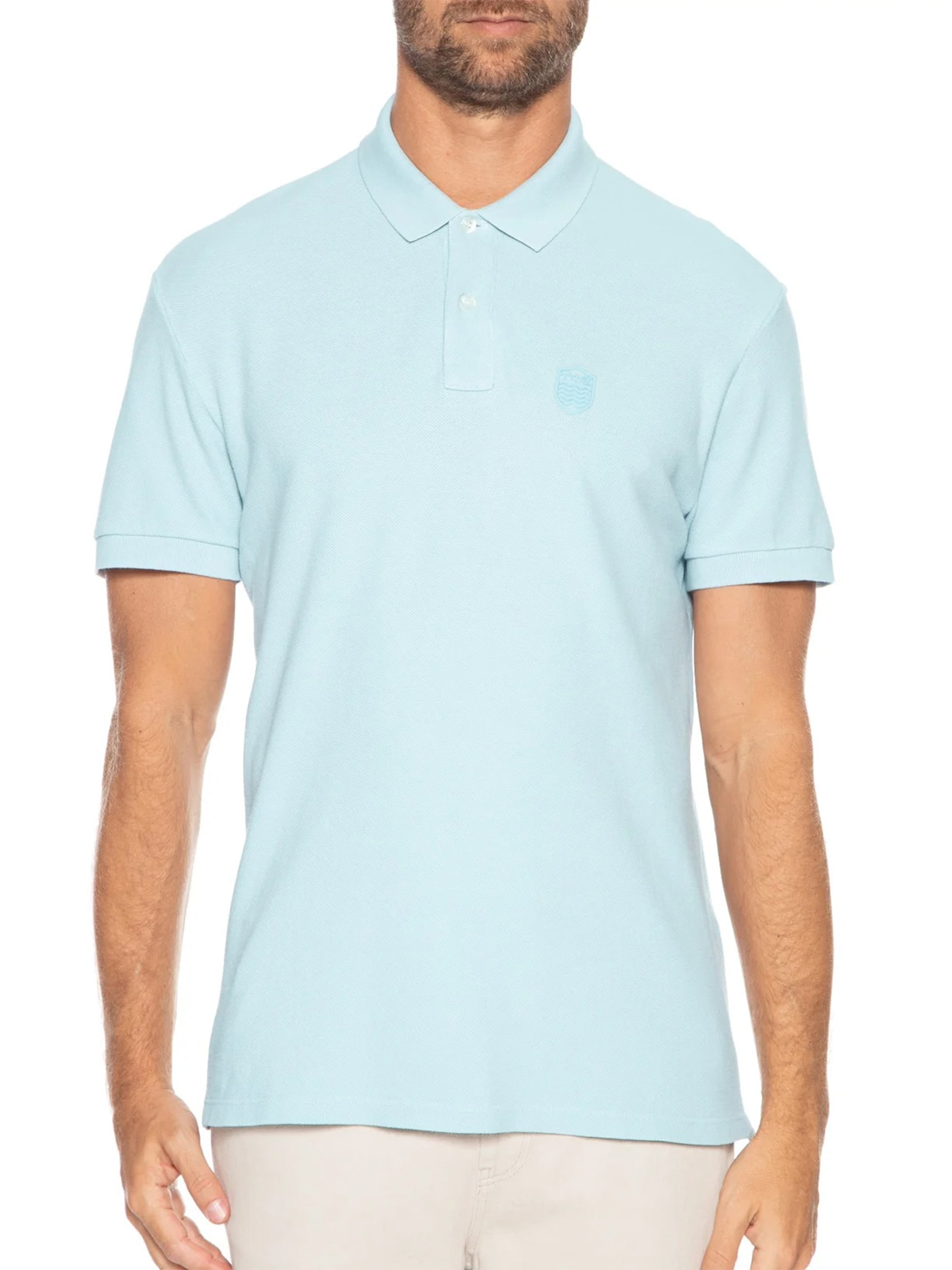 Polo Masculina Brasão Embossed Color Manga Curta Azul Osklen