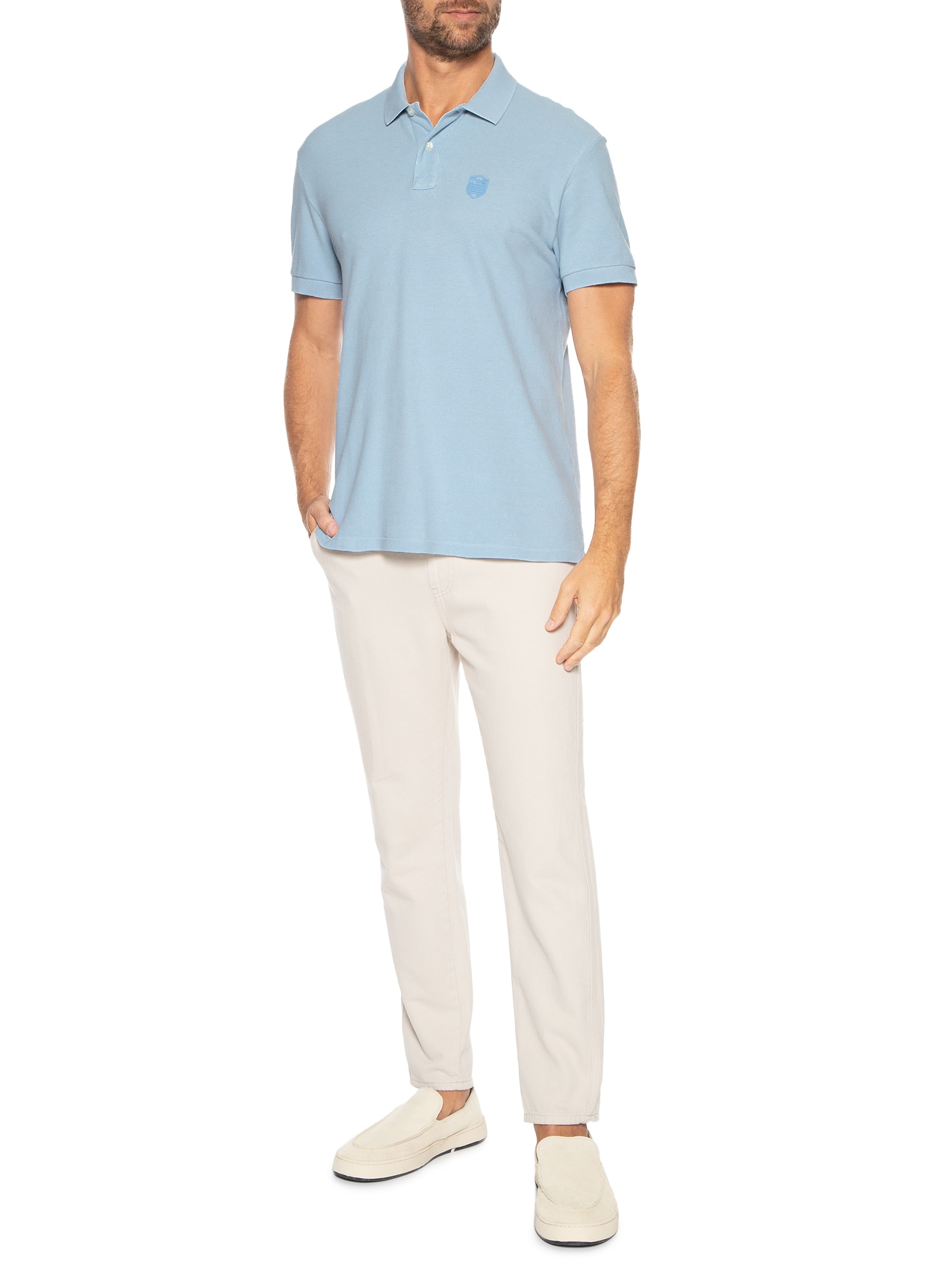 Polo Masculina Brasão Embossed Color Manga Curta Azul Osklen