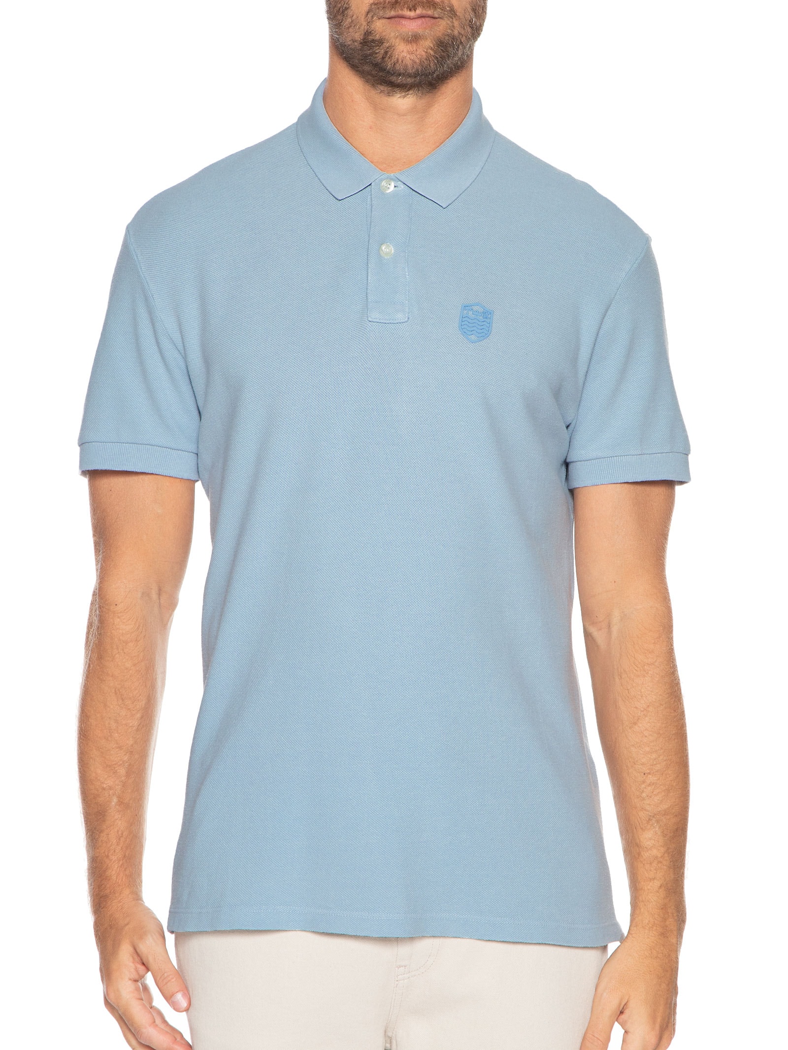 Polo Masculina Brasão Embossed Color Manga Curta Azul Osklen