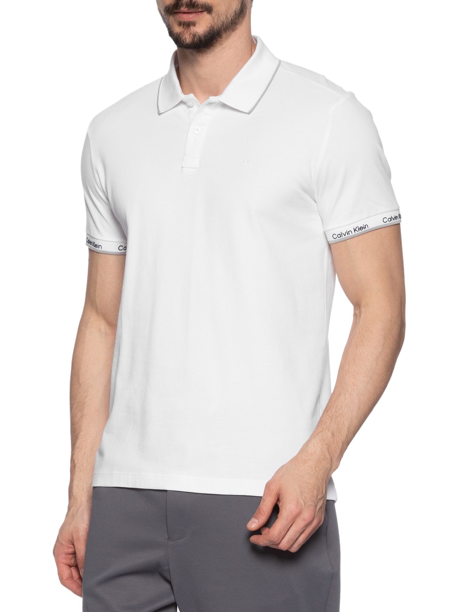Polo Masculina Ck Logo Punho Branco Calvin Klein - White Label