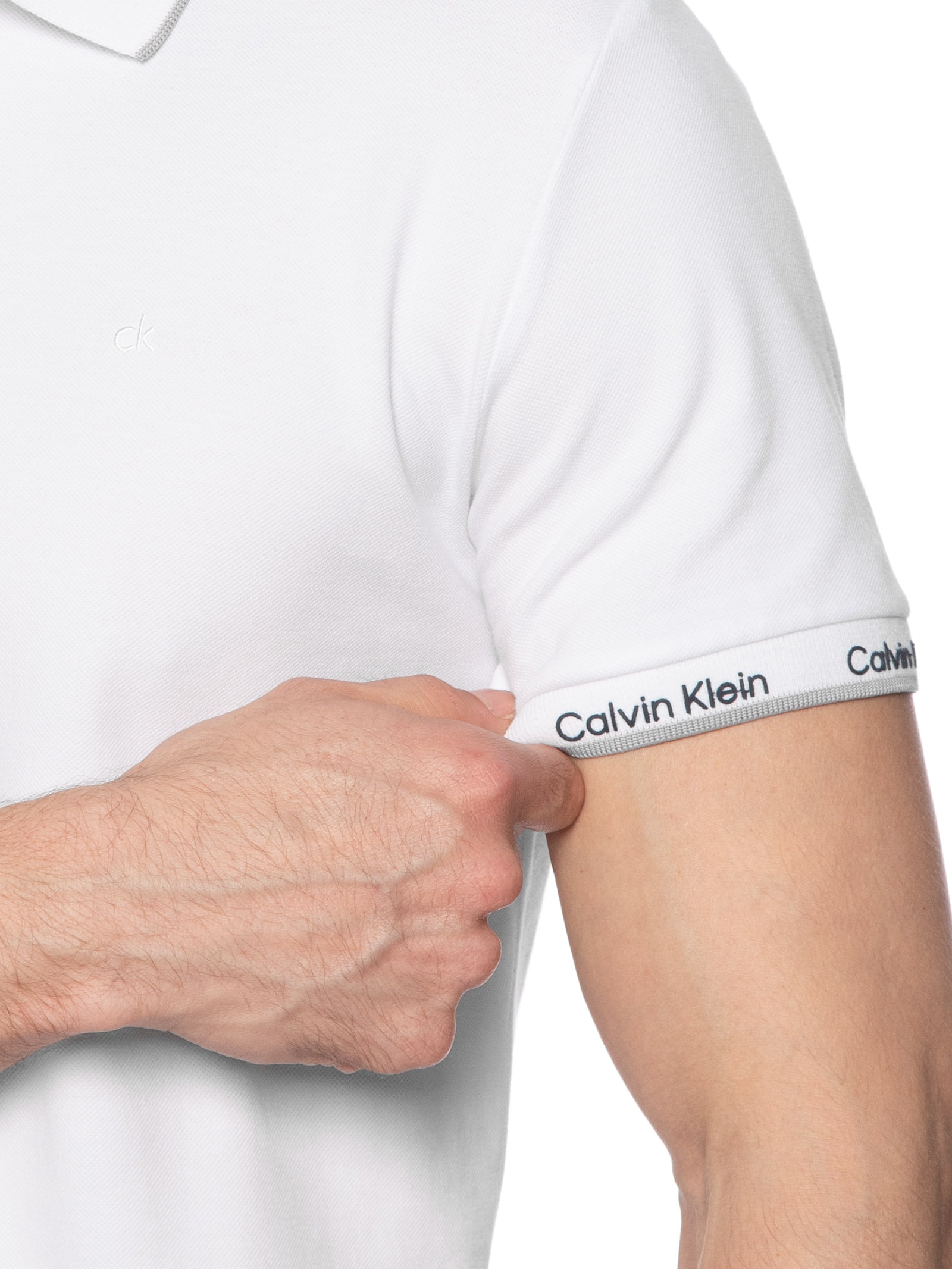 Polo Masculina Ck Logo Punho Branco Calvin Klein - White Label