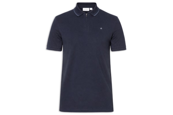 Polo Masculina CK Slim Fit Com Zíper - Azul