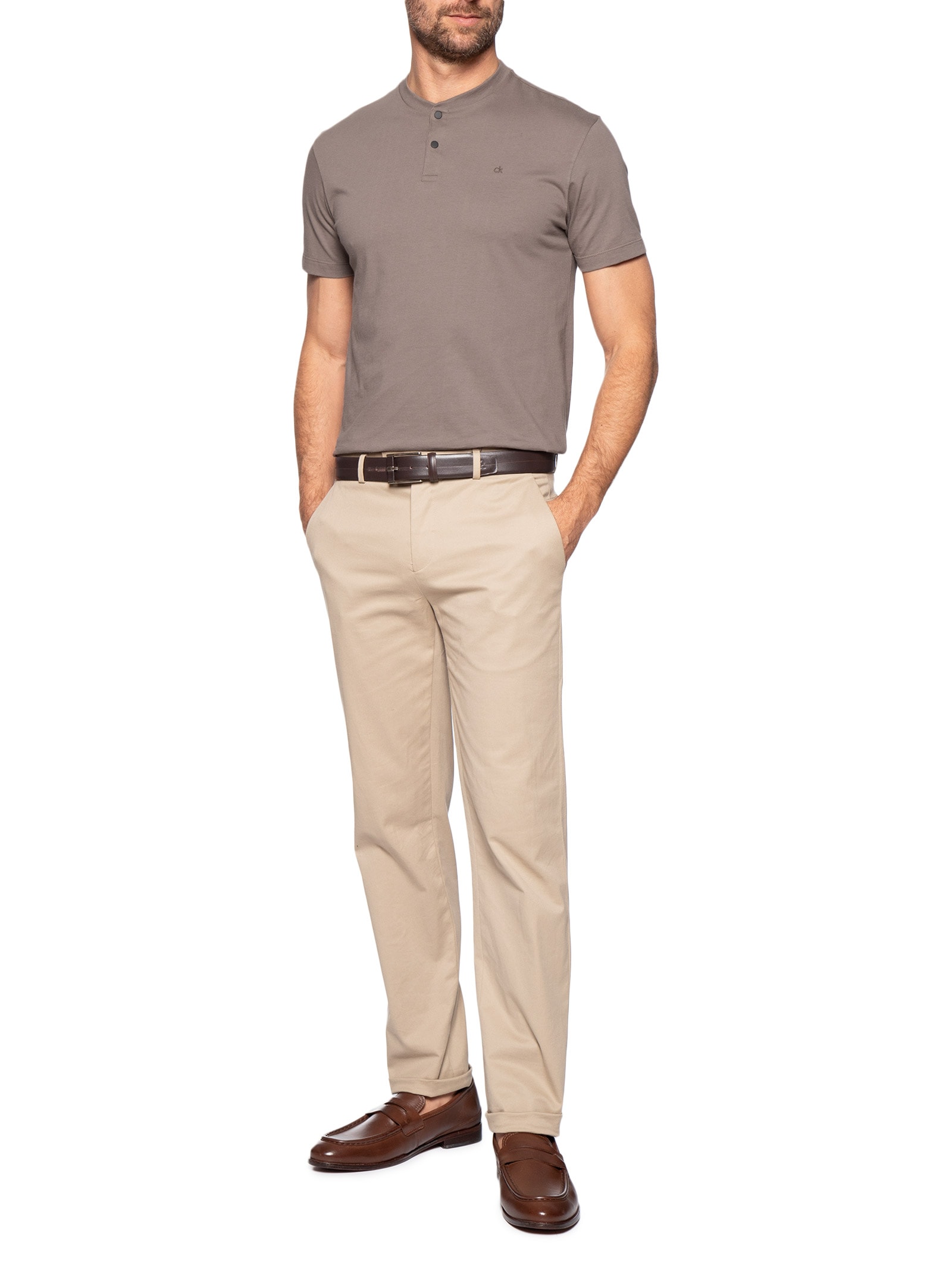 Polo Masculina CK Slim Fit Gola Portuguesa Marrom Calvin Klein