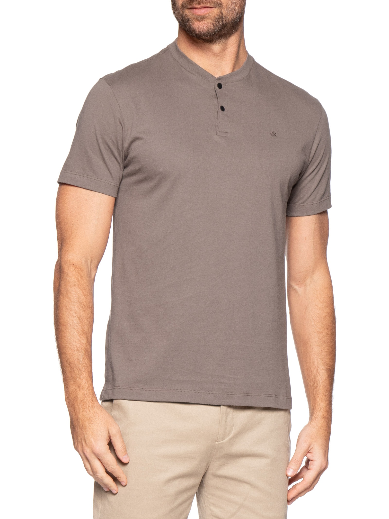 Polo Masculina CK Slim Fit Gola Portuguesa Marrom Calvin Klein