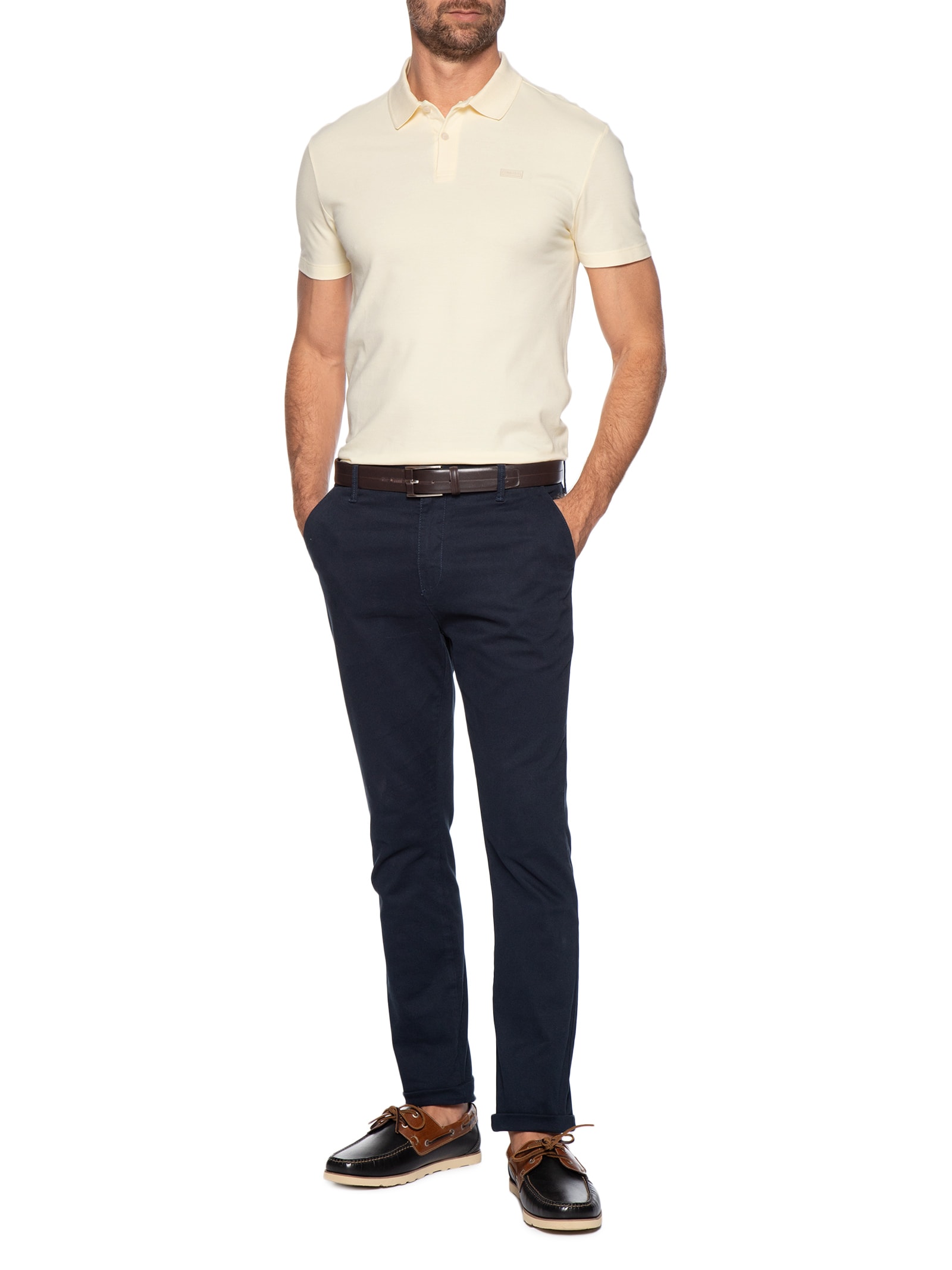 Polo Masculina CK Slim Fit Patch Borracha Amarelo Calvin Klein