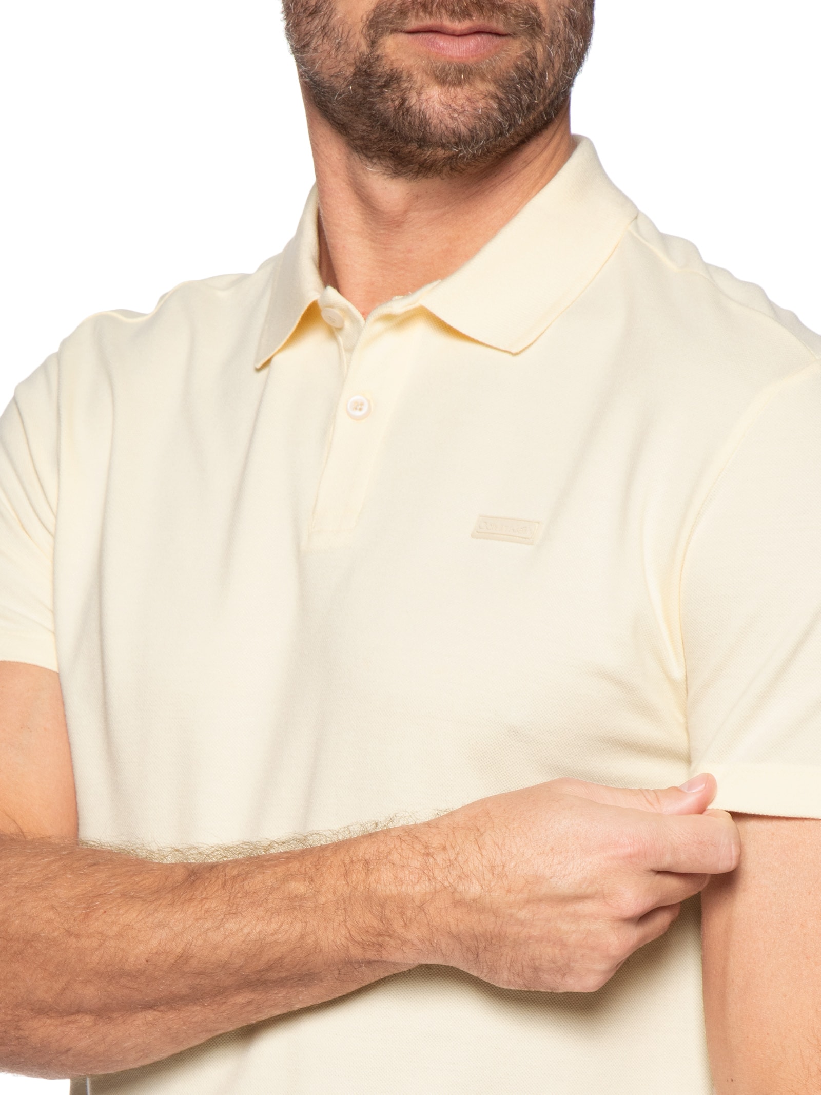 Polo Masculina CK Slim Fit Patch Borracha Amarelo Calvin Klein