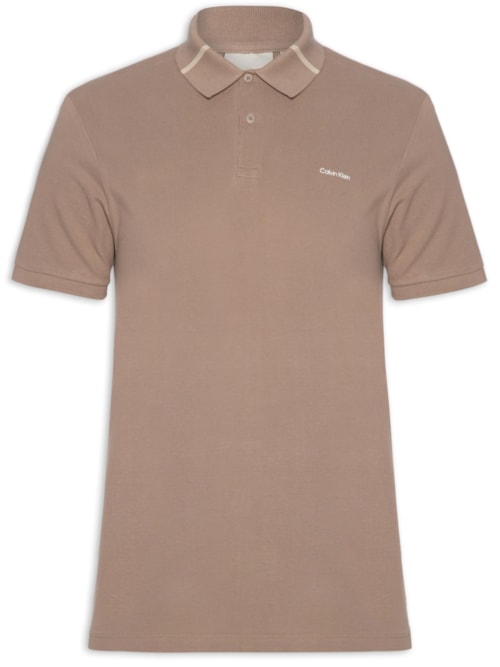 Polo Masculina Ck Slim Gola Com Friso – Bege