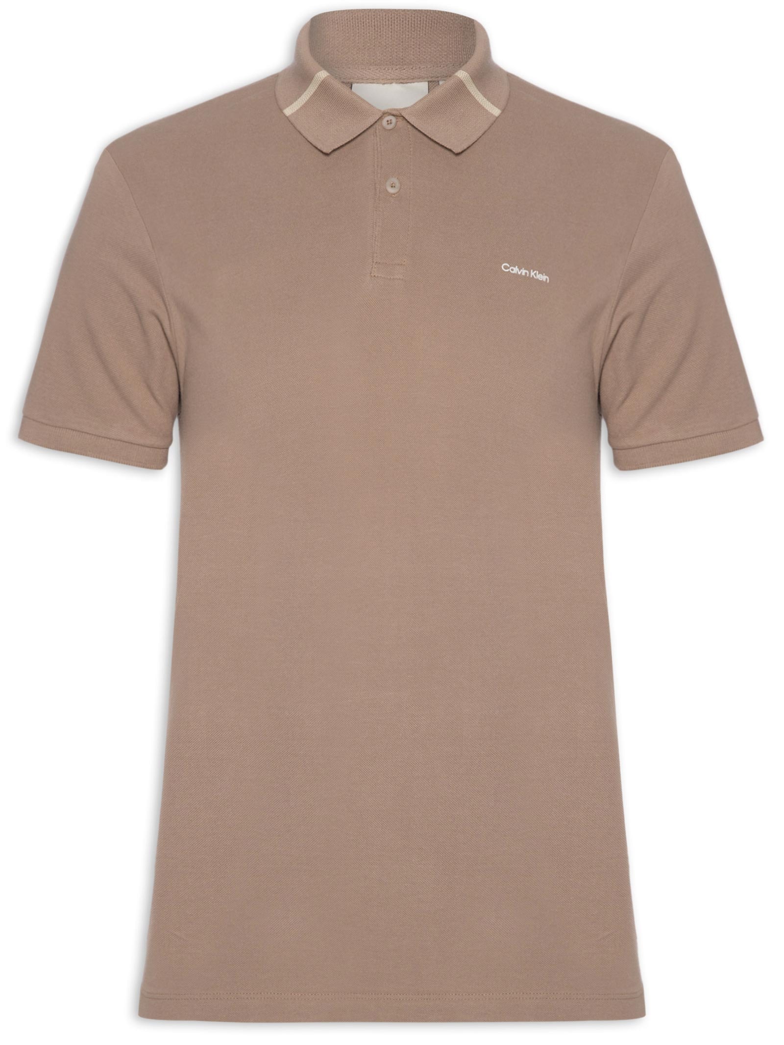 Polo Masculina Ck Slim Gola Com Friso Bege Calvin Klein - White Label