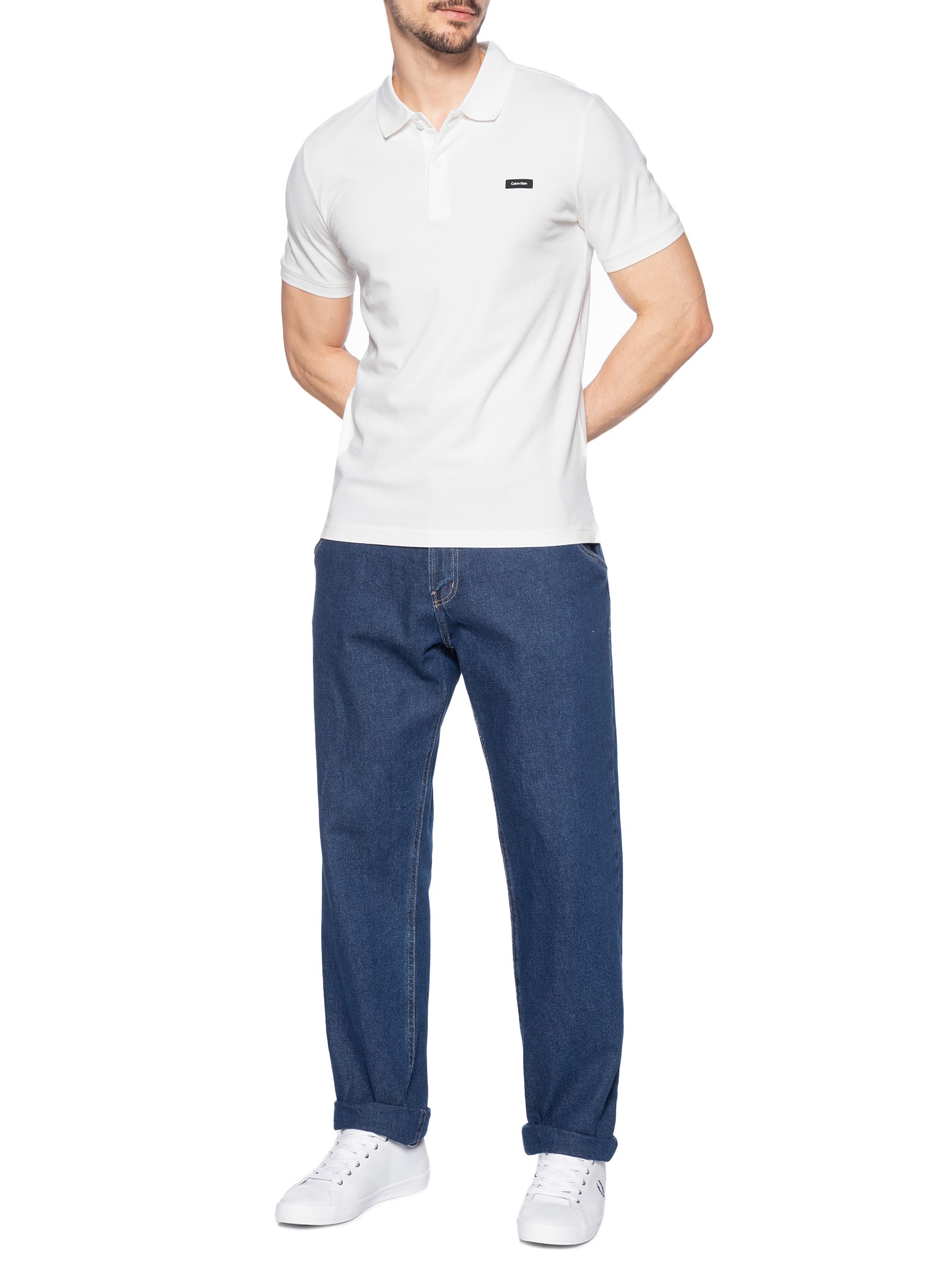 Polo Masculina Ck Slim Mg Curta Em Piquet Branco Calvin Klein