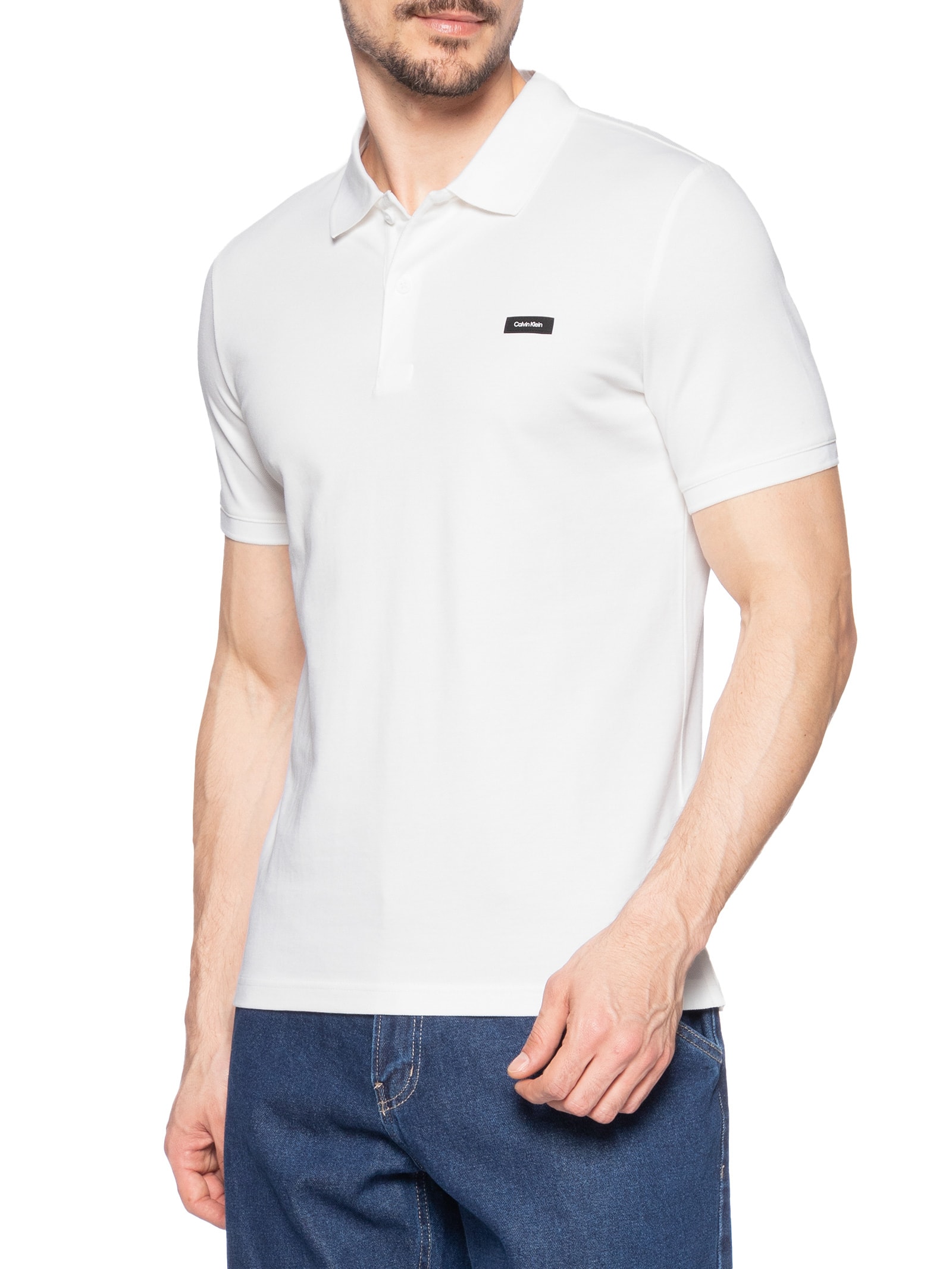 Polo Masculina Ck Slim Mg Curta Em Piquet Branco Calvin Klein