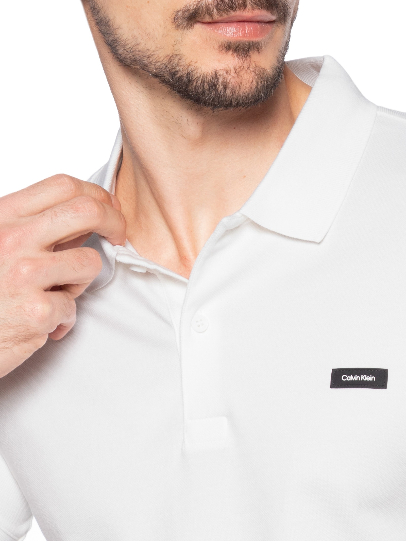 Polo Masculina Ck Slim Mg Curta Em Piquet Branco Calvin Klein