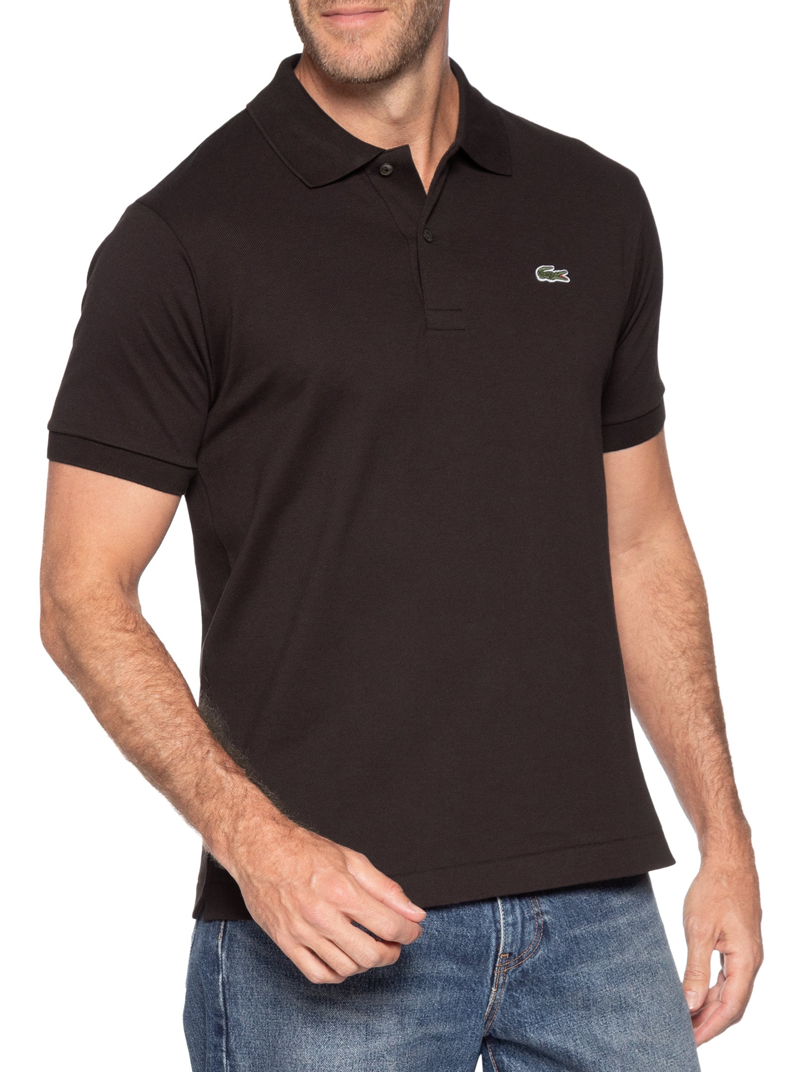 Polo Masculina Classic Fit Em Piquet De Algodão Marrom Lacoste