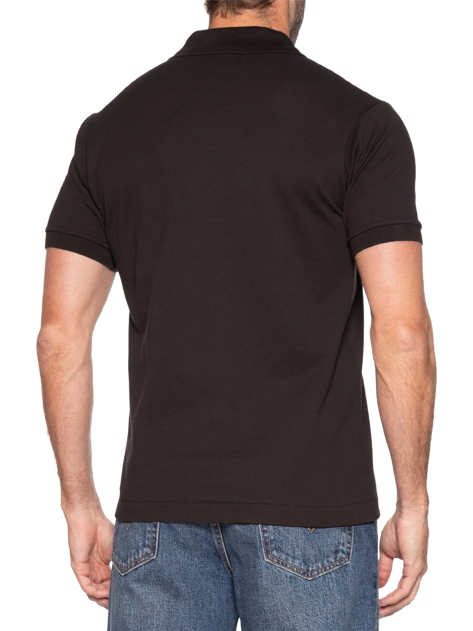 Polo Masculina Classic Fit Em Piquet De Algodão Marrom Lacoste