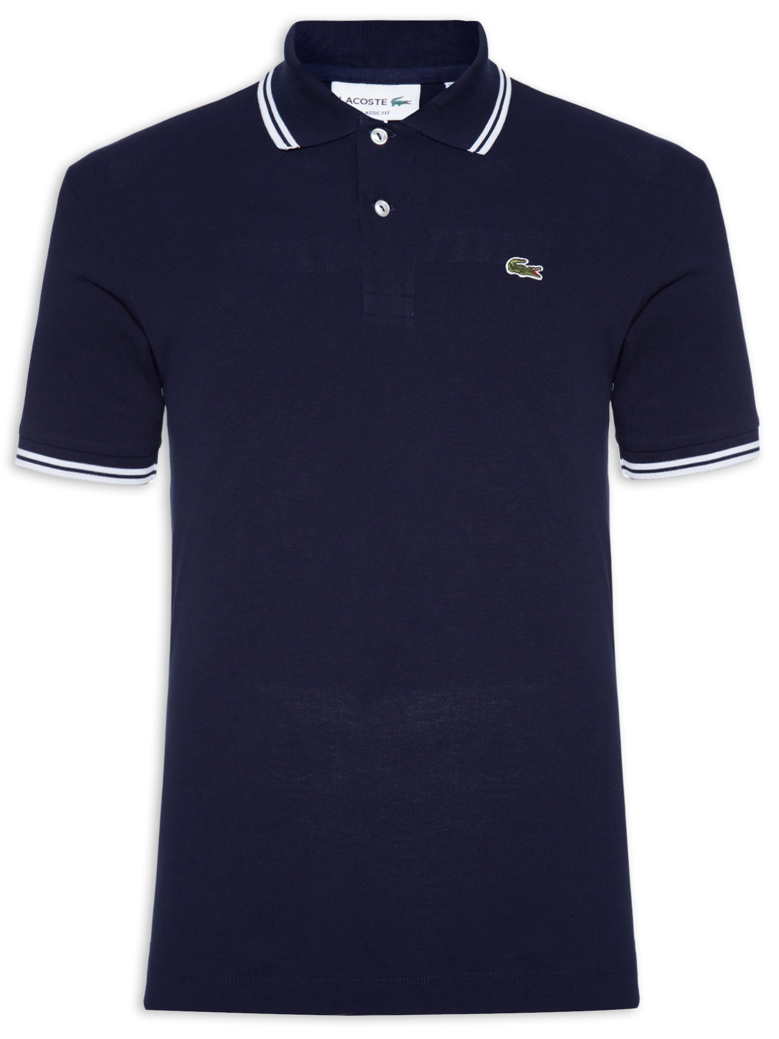Polo Masculina Classic Fit Gola E Manga Listradas Em Piquet De Algodão Azul  Lacoste