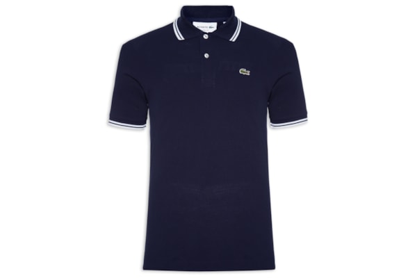 Polo Masculina Classic Fit Gola E Manga Listradas Em Piquet De Algodão - Azul 
