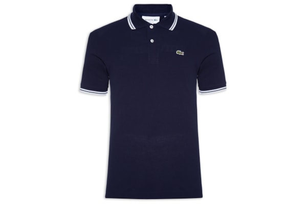 Polo Masculina Classic Fit Gola E Manga Listradas Em Piquet De Algodão - Azul 