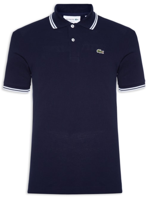 Polo Masculina Classic Fit Gola E Manga Listradas Em Piquet De Algodão – Azul