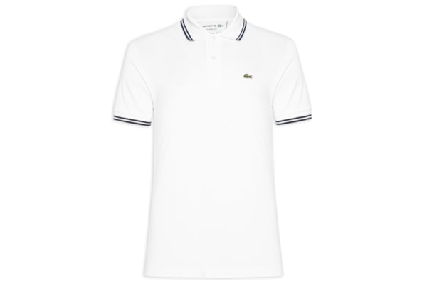 Polo Masculina Classic Fit Gola E Manga Listradas Em Piquet De Algodão - Branco