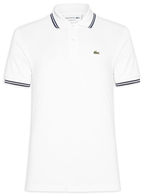 Polo Masculina Classic Fit Gola E Manga Listradas Em Piquet De Algodão – Branco