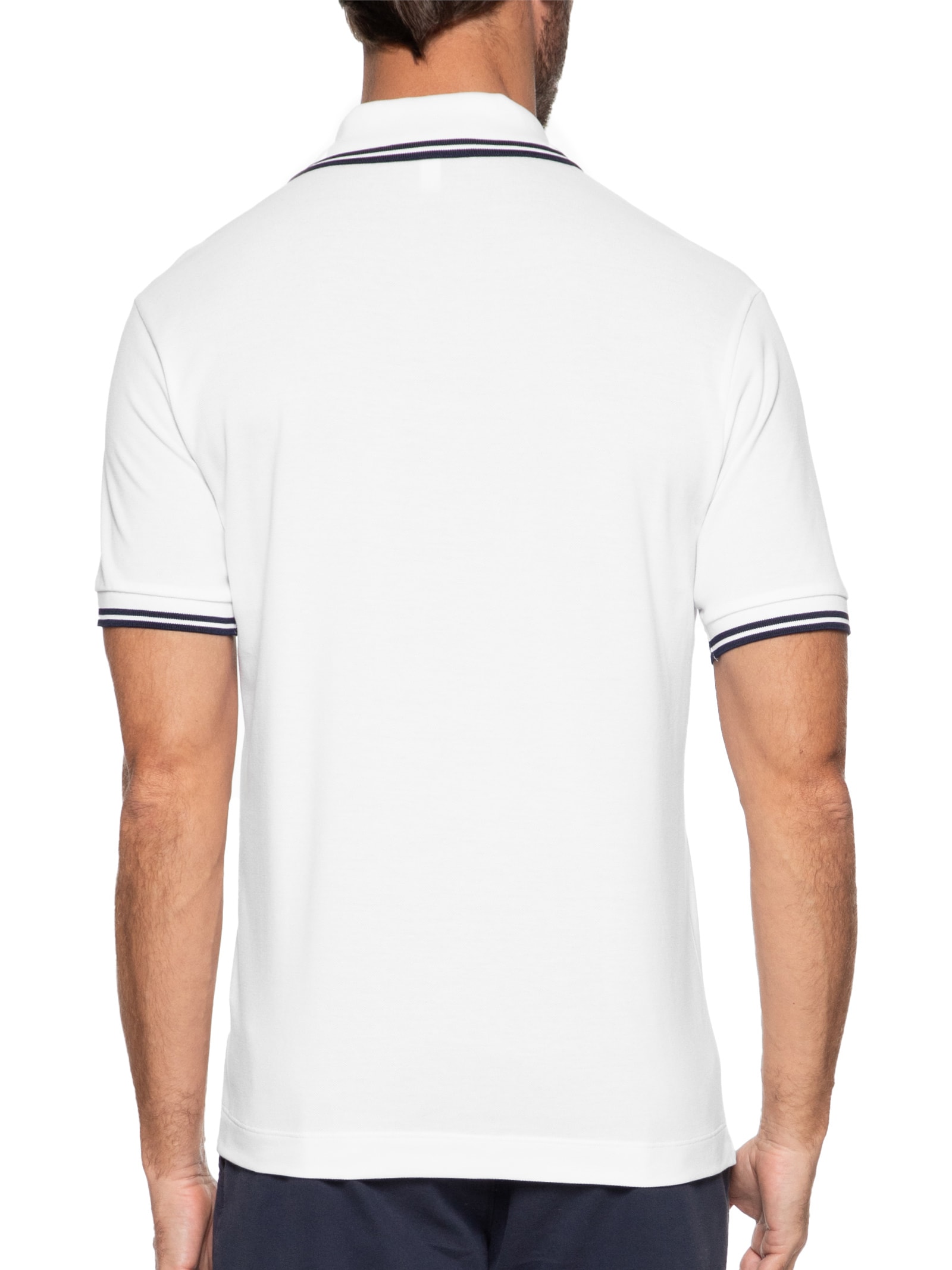 Polo Masculina Classic Fit Gola E Manga Listradas Em Piquet De Algodão Branco Lacoste