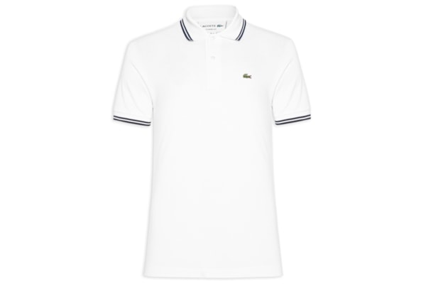 Polo Masculina Classic Fit Gola E Manga Listradas Em Piquet De Algodão - Branco
