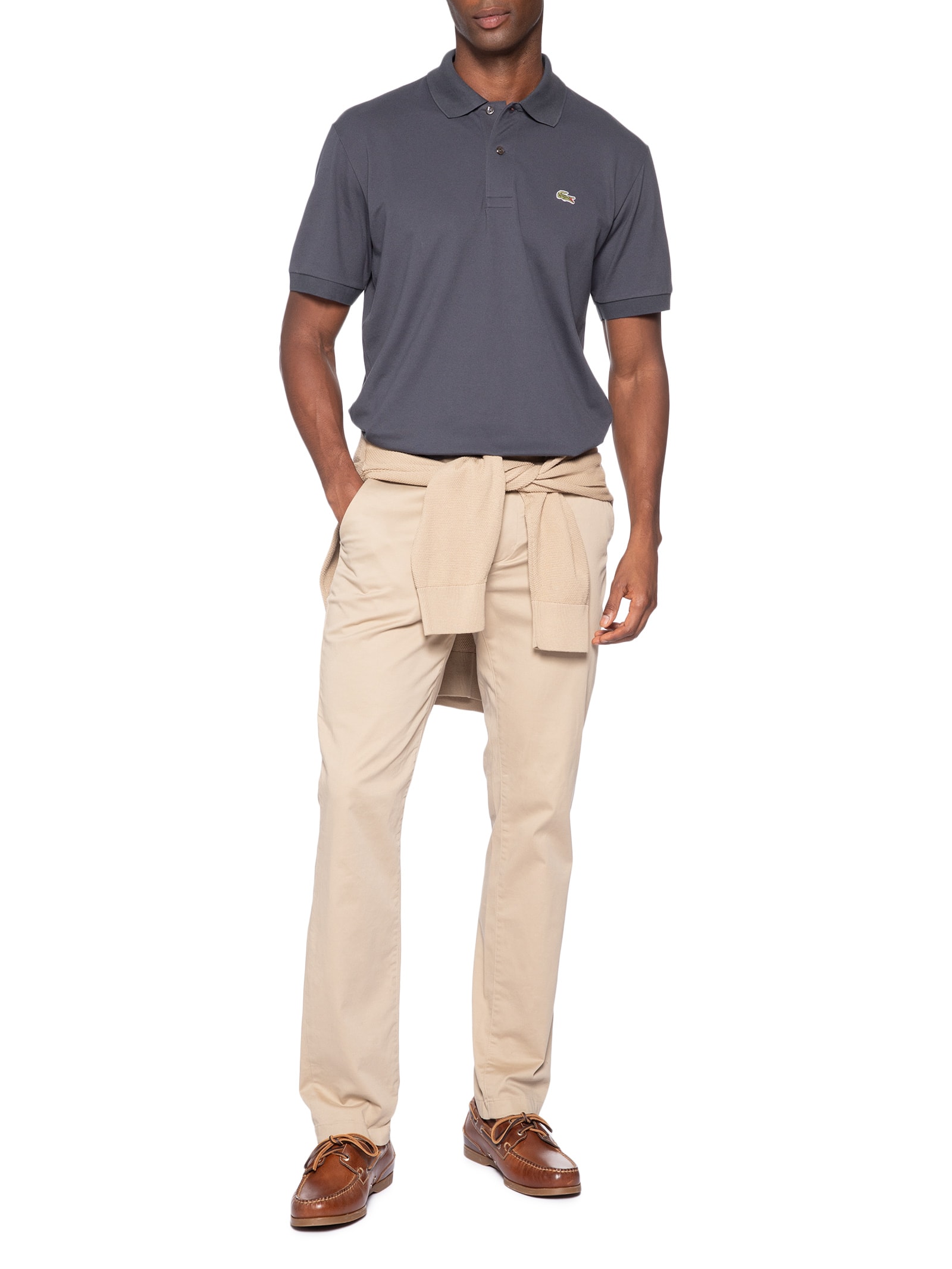 Polo Masculina Classic Fit L1212 Light Piquet Cinza Lacoste