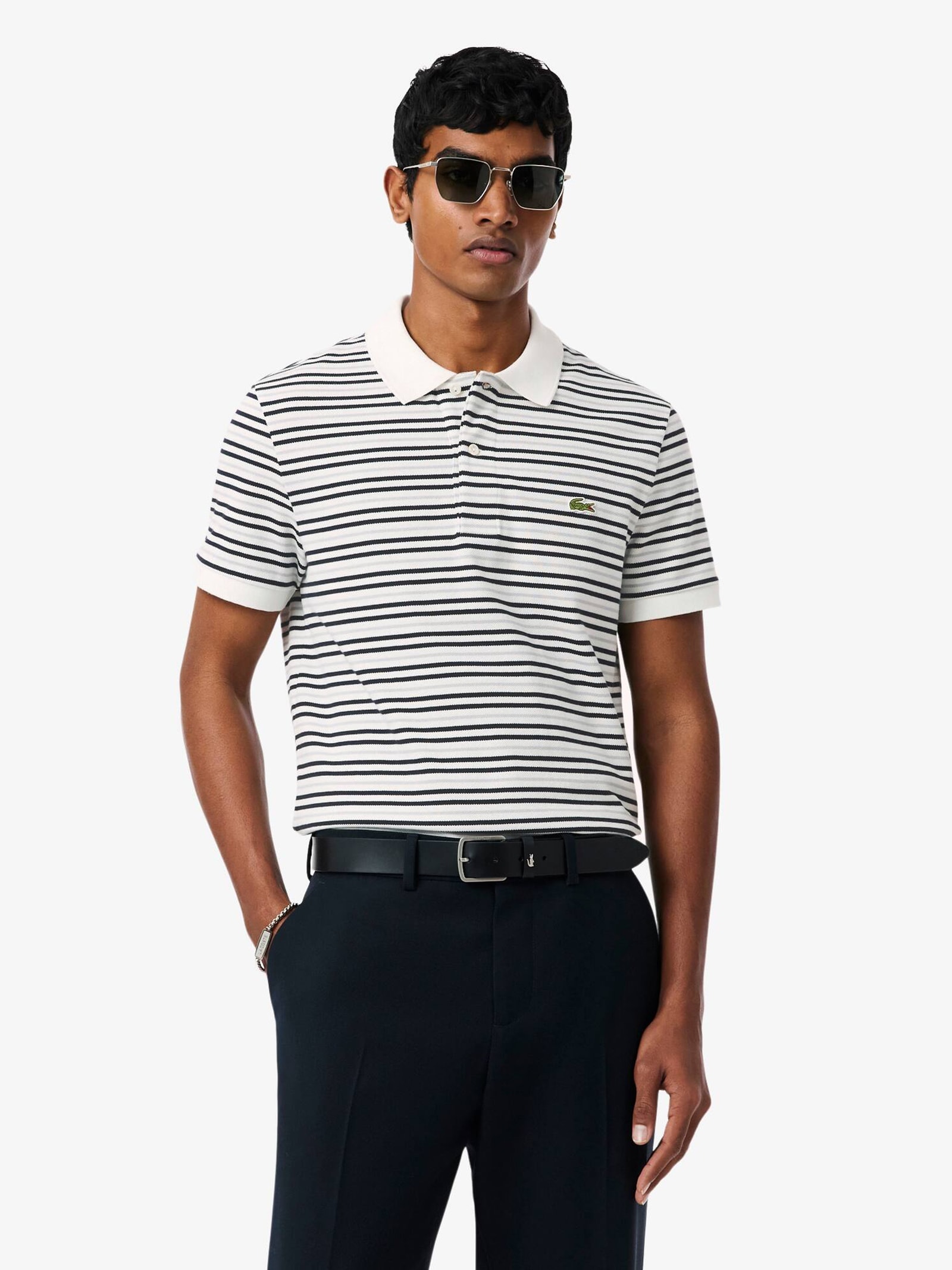 Polo Masculina Classic Fit Listrada Preto Lacoste