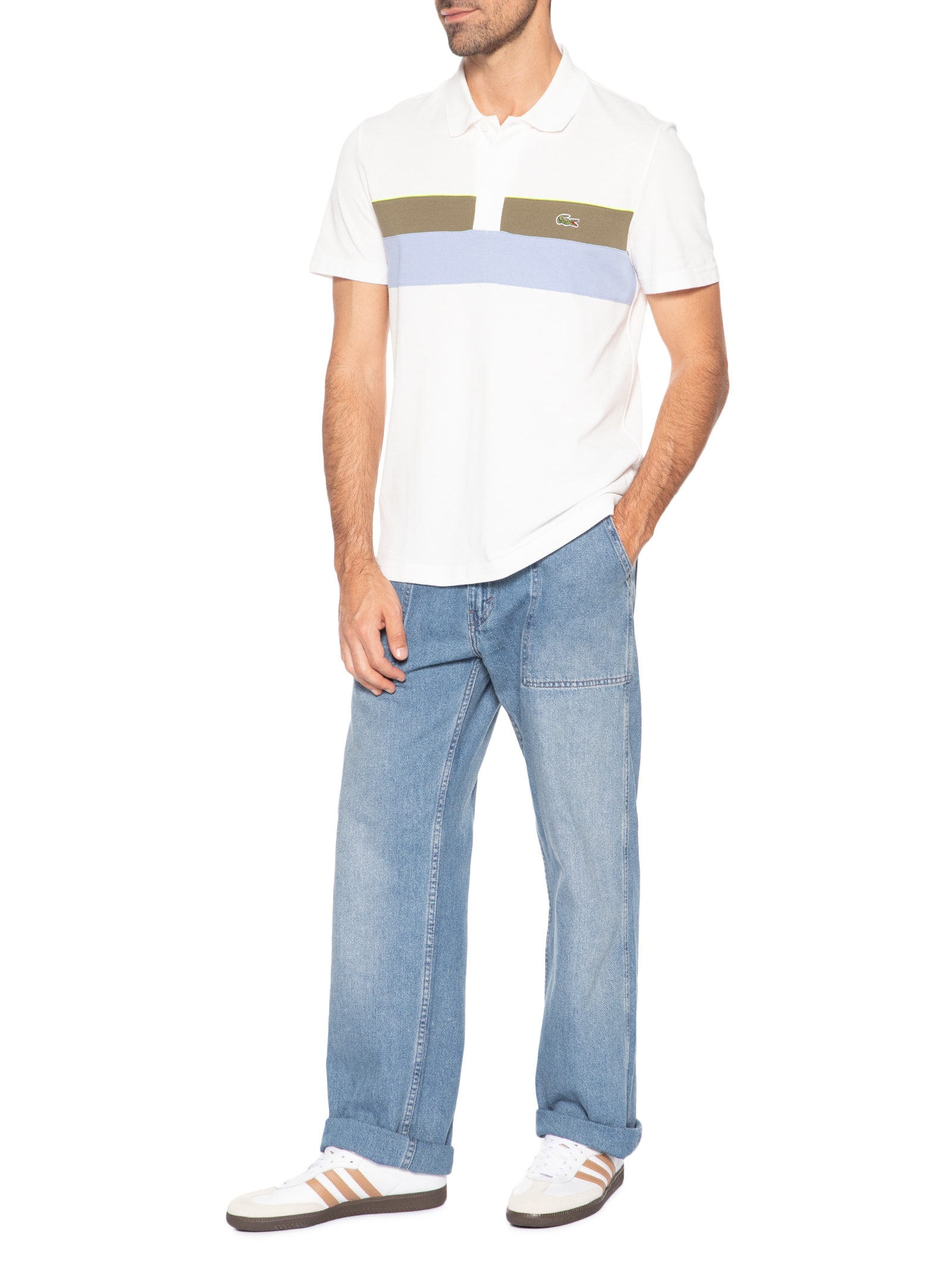 Polo Masculina Classic Fit Moyen Petit Piquet Branco Lacoste