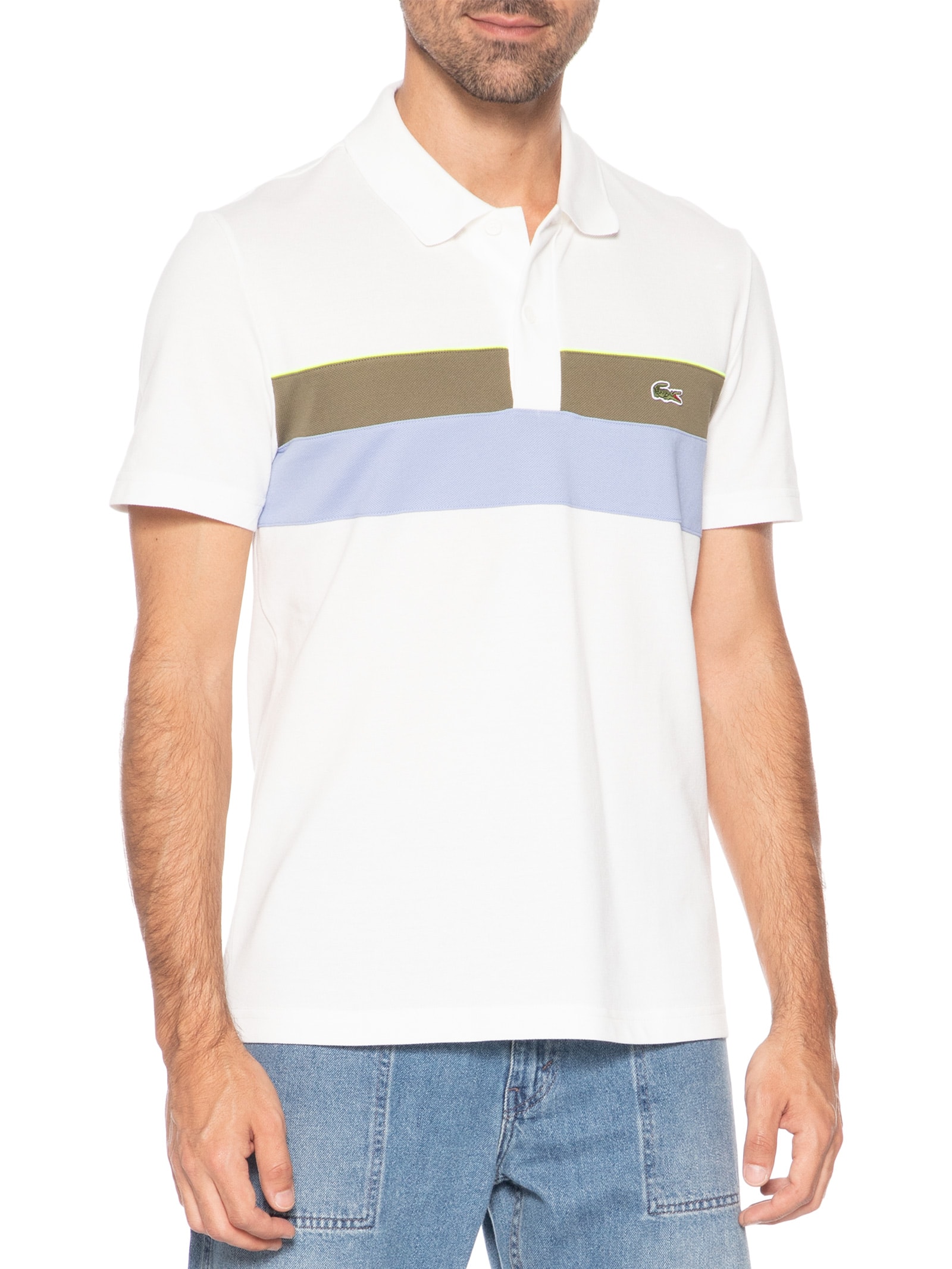 Polo Masculina Classic Fit Moyen Petit Piquet Branco Lacoste