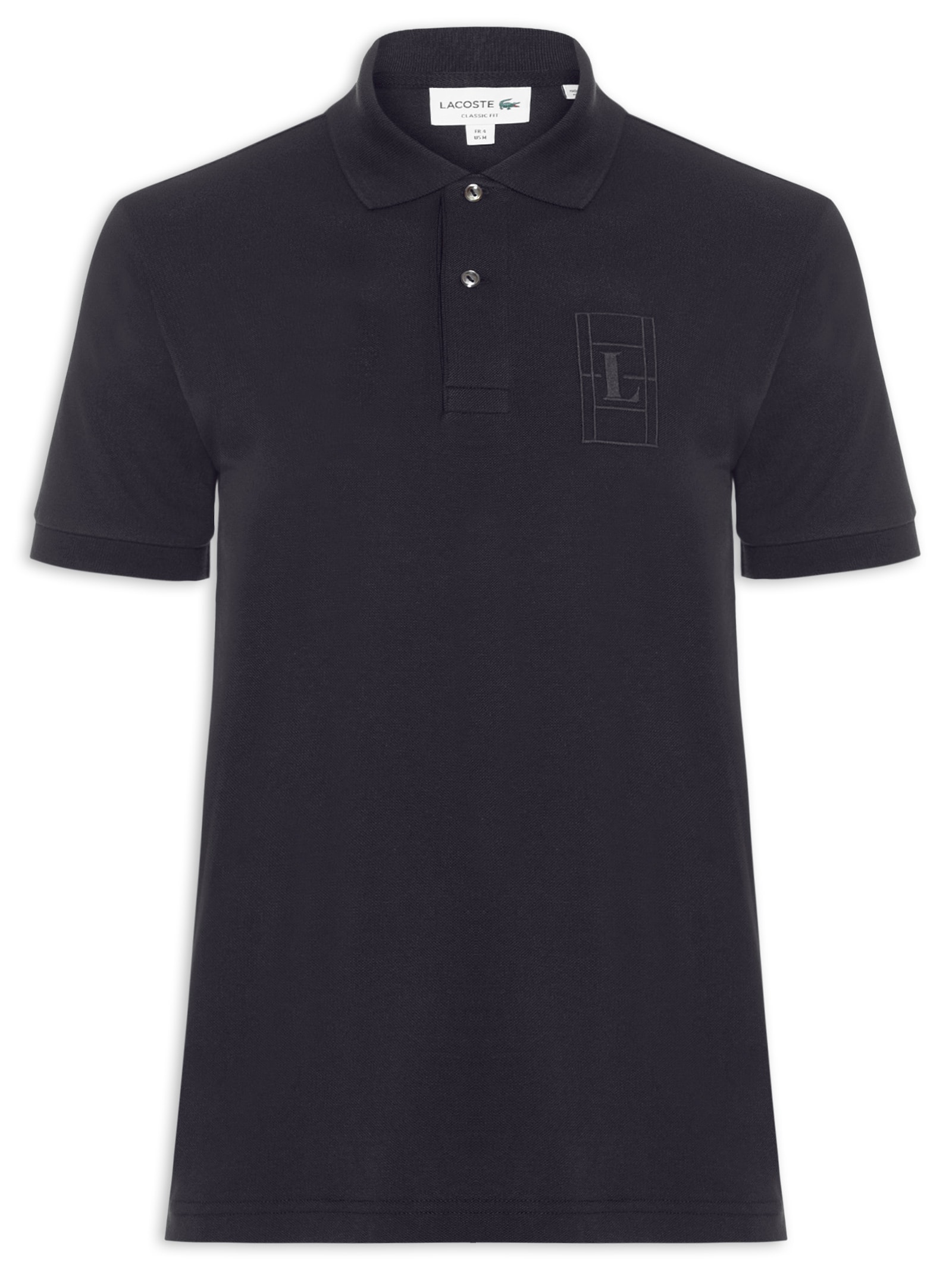 Polo Masculina Classic Fit Quadra Preto Lacoste