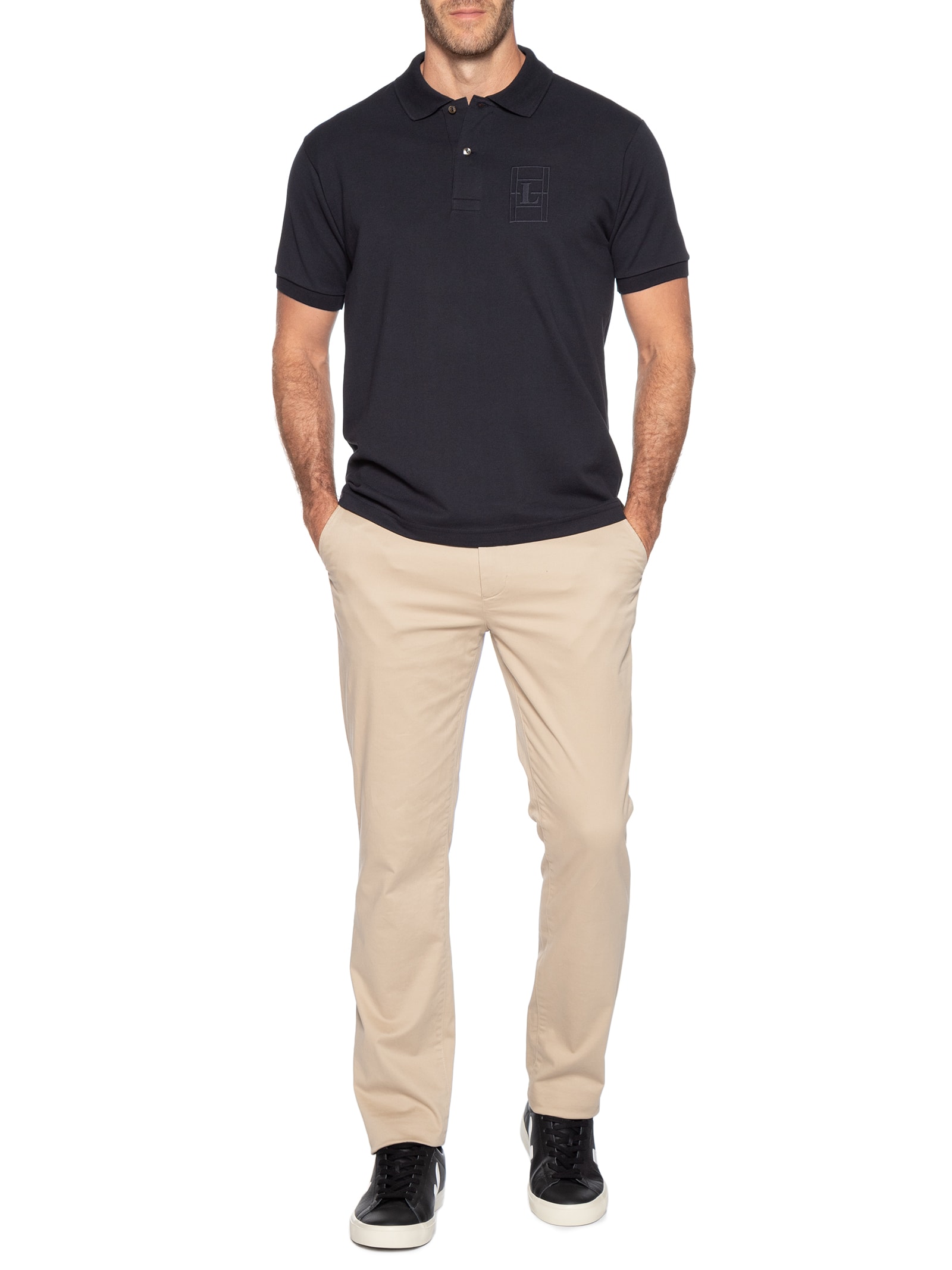 Polo Masculina Classic Fit Quadra Preto Lacoste
