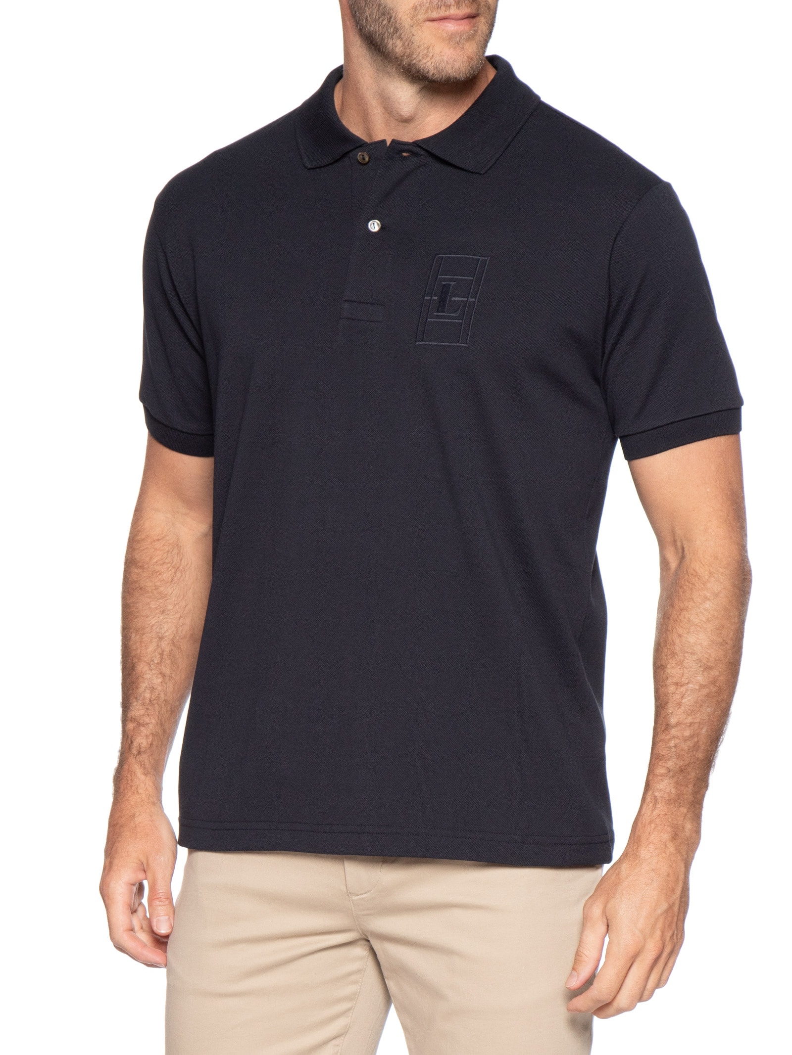 Polo Masculina Classic Fit Quadra Preto Lacoste