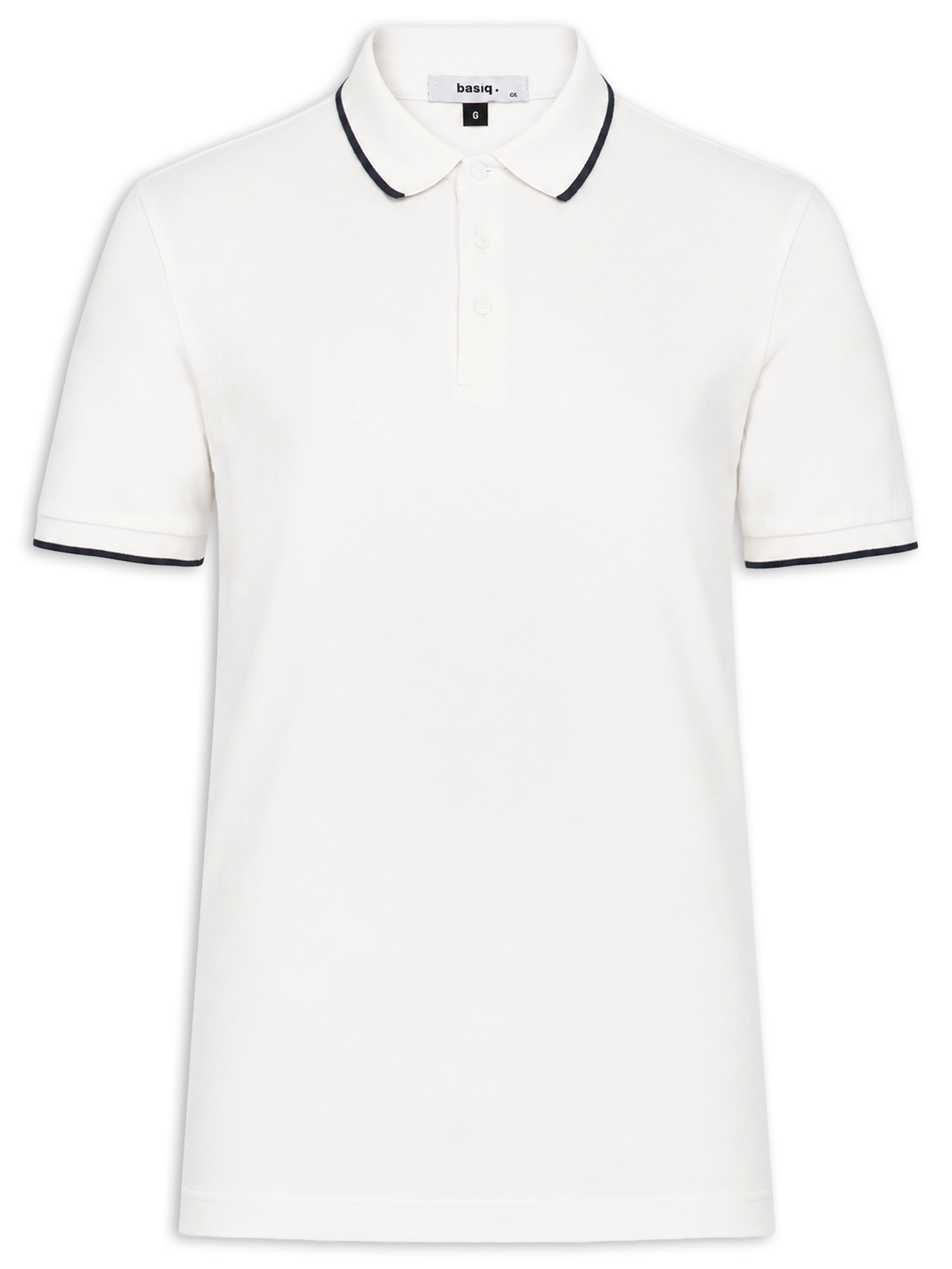 Polo Masculina Com Detalhe Em Friso Branco Basiq Men